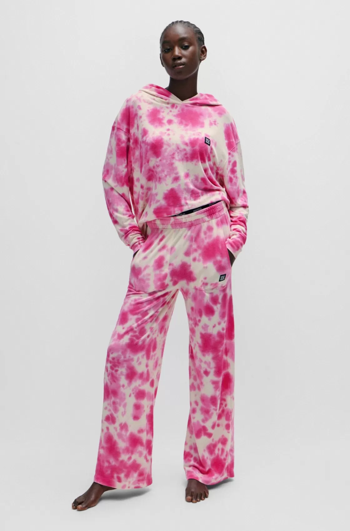 HUGO BOSS Stacked-logo Relaxed-fit Hoodie With Seasonal Print light pink Best