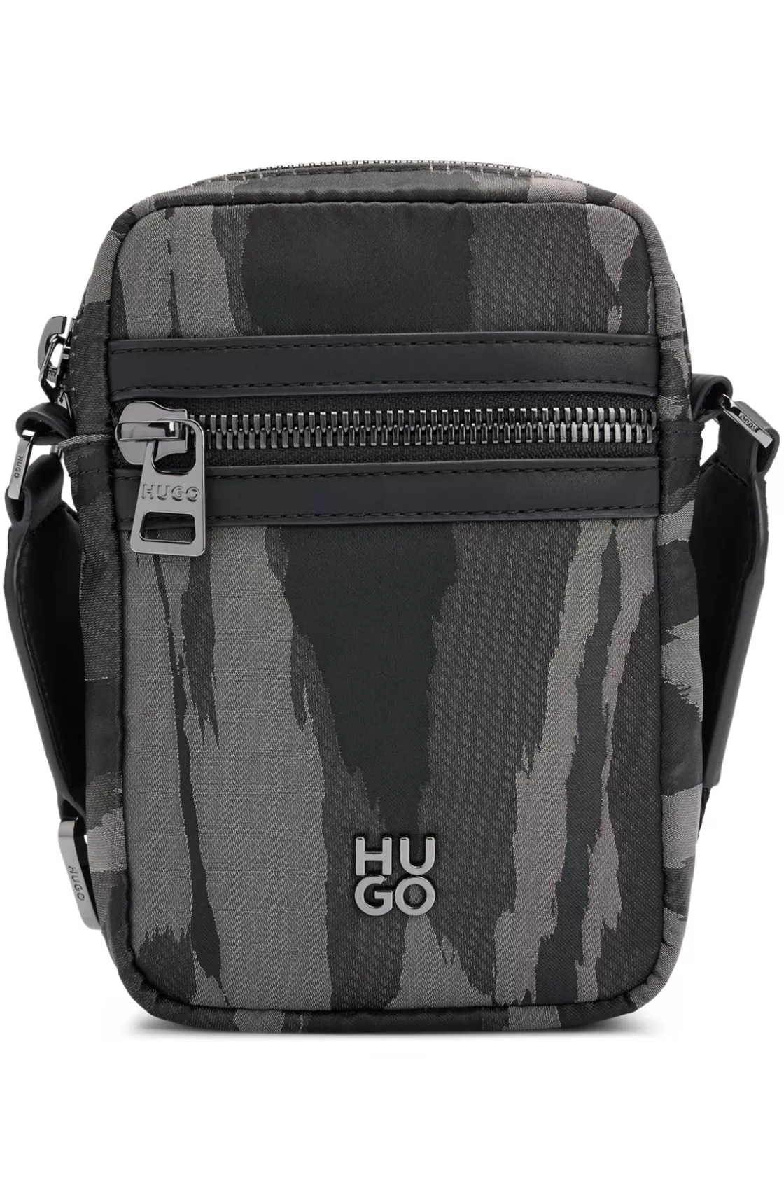HUGO BOSS Stacked-logo Reporter Bag With Seasonal Pattern Black Flash Sale
