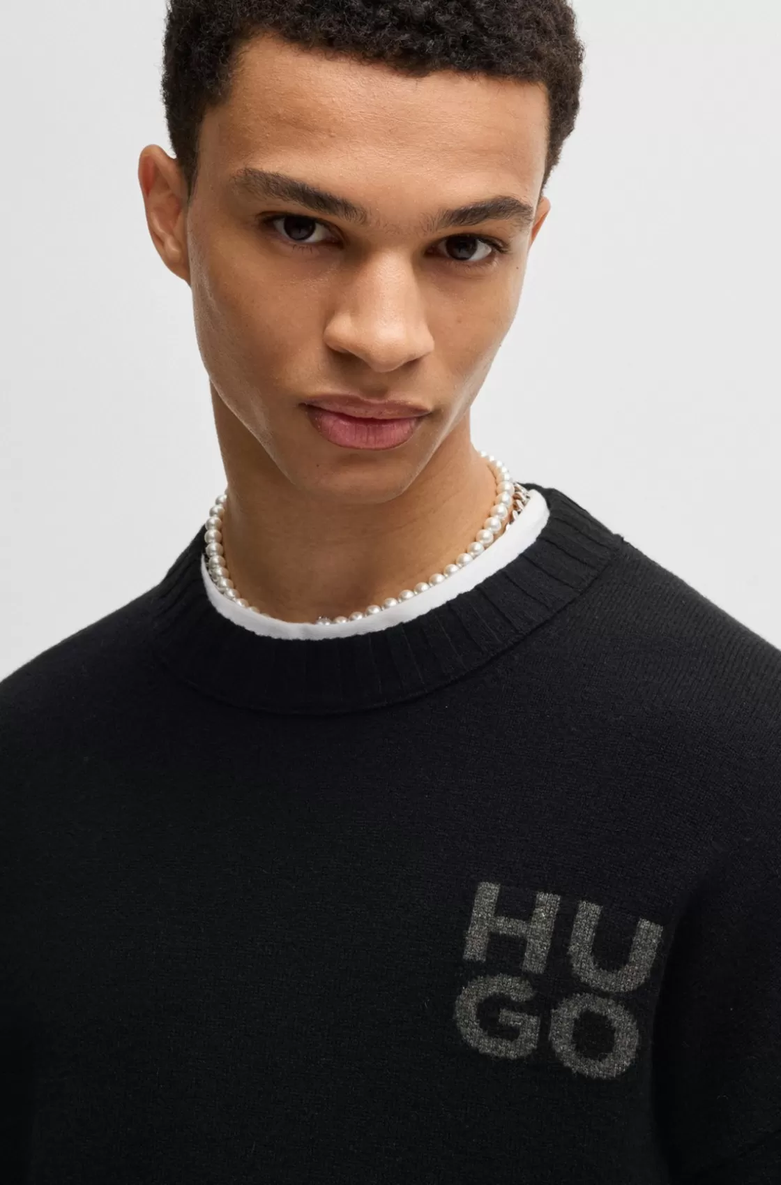 HUGO BOSS Stacked-logo Sweater In A Melange Virgin-wool Blend Black Best Sale
