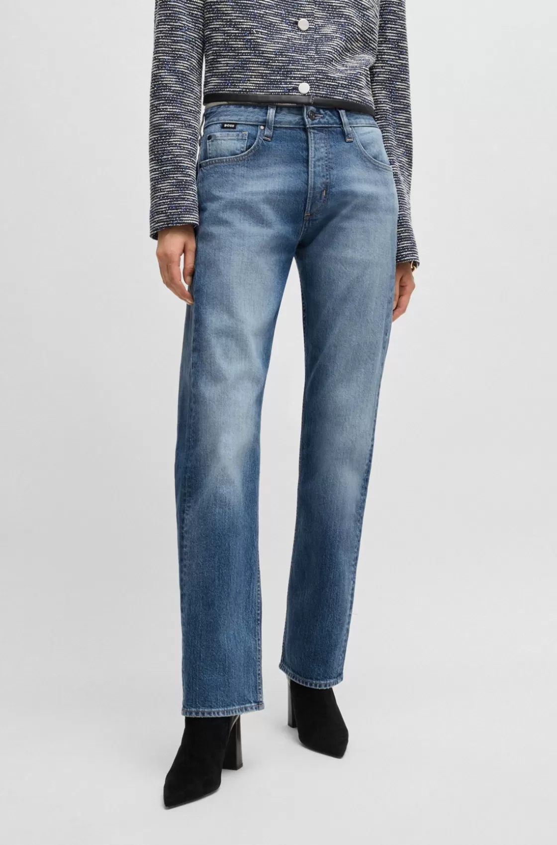 HUGO BOSS Straight-fit Jeans In Faded-blue Comfort-stretch Denim Light Blue Fashion