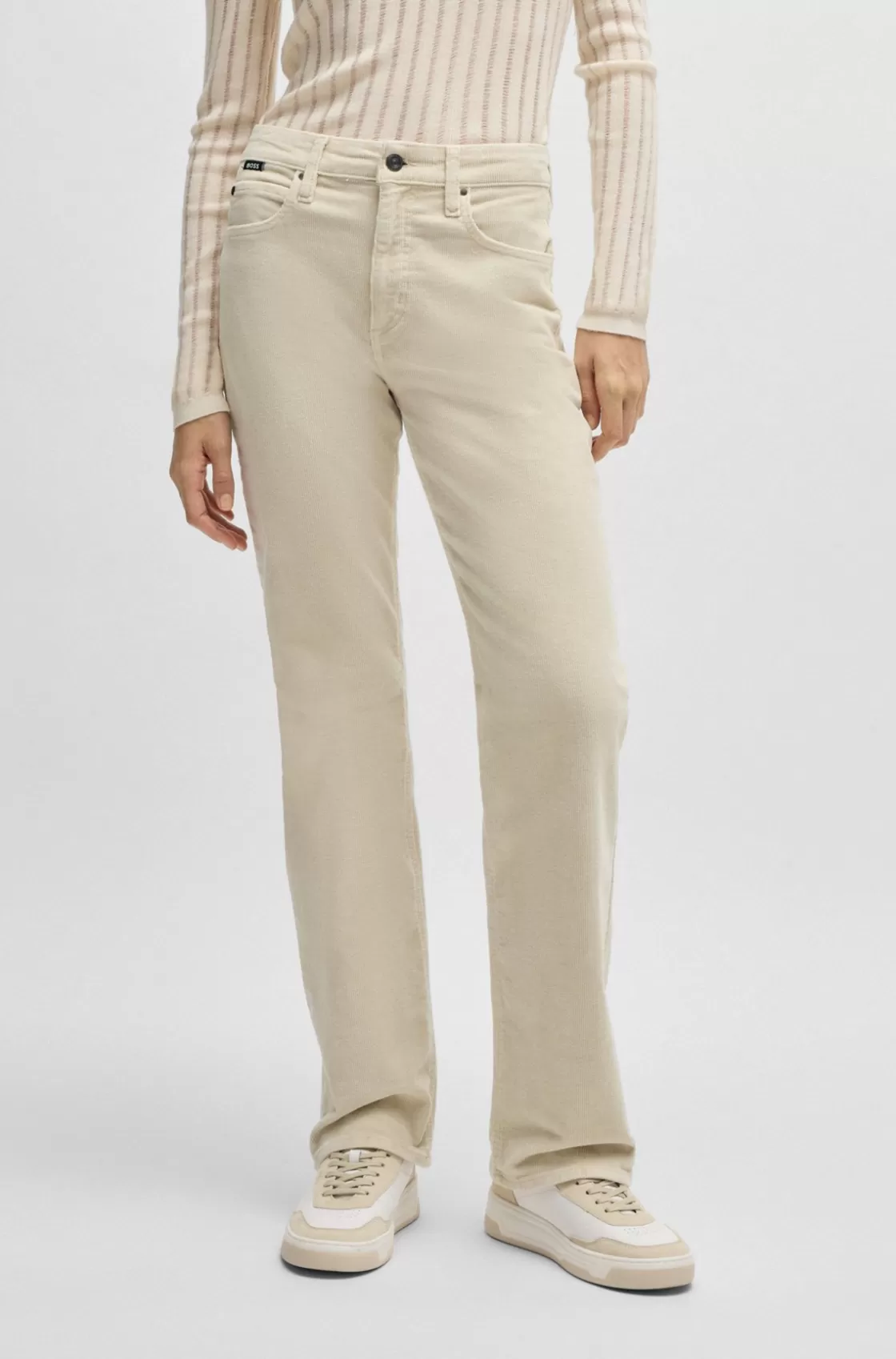 HUGO BOSS Straight-fit Jeans In Stretch-cotton Corduroy Denim Light Beige Cheap