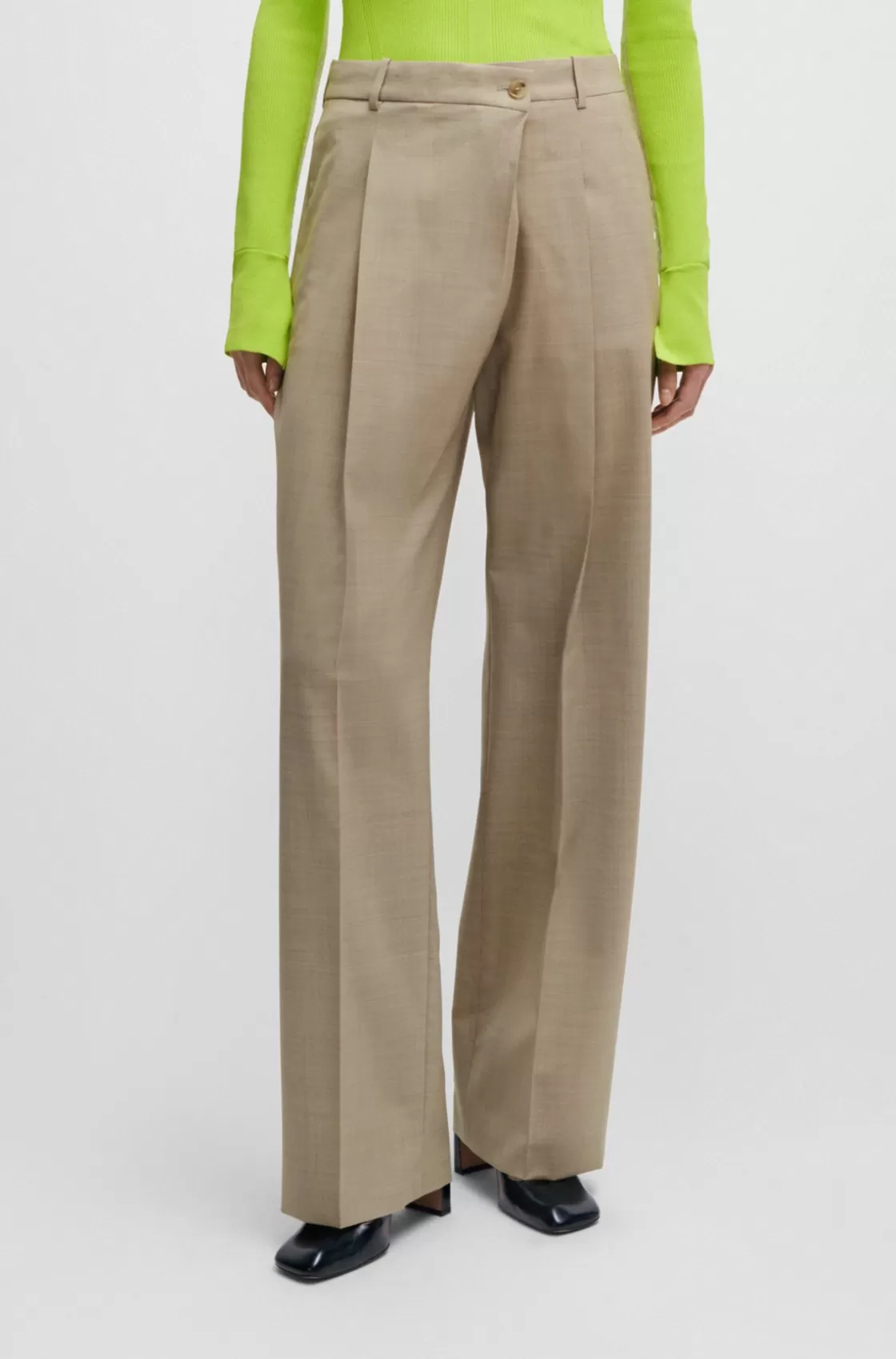 HUGO BOSS Straight-fit Regular-rise Trousers In Virgin Wool Patterned Best
