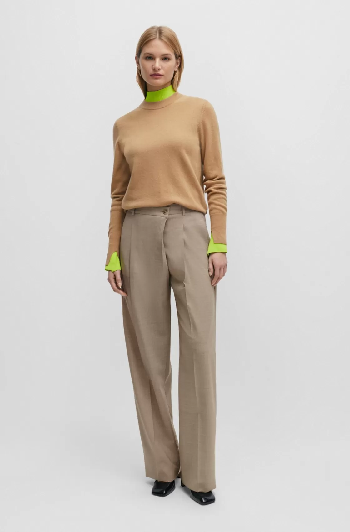 HUGO BOSS Straight-fit Regular-rise Trousers In Virgin Wool Patterned Best
