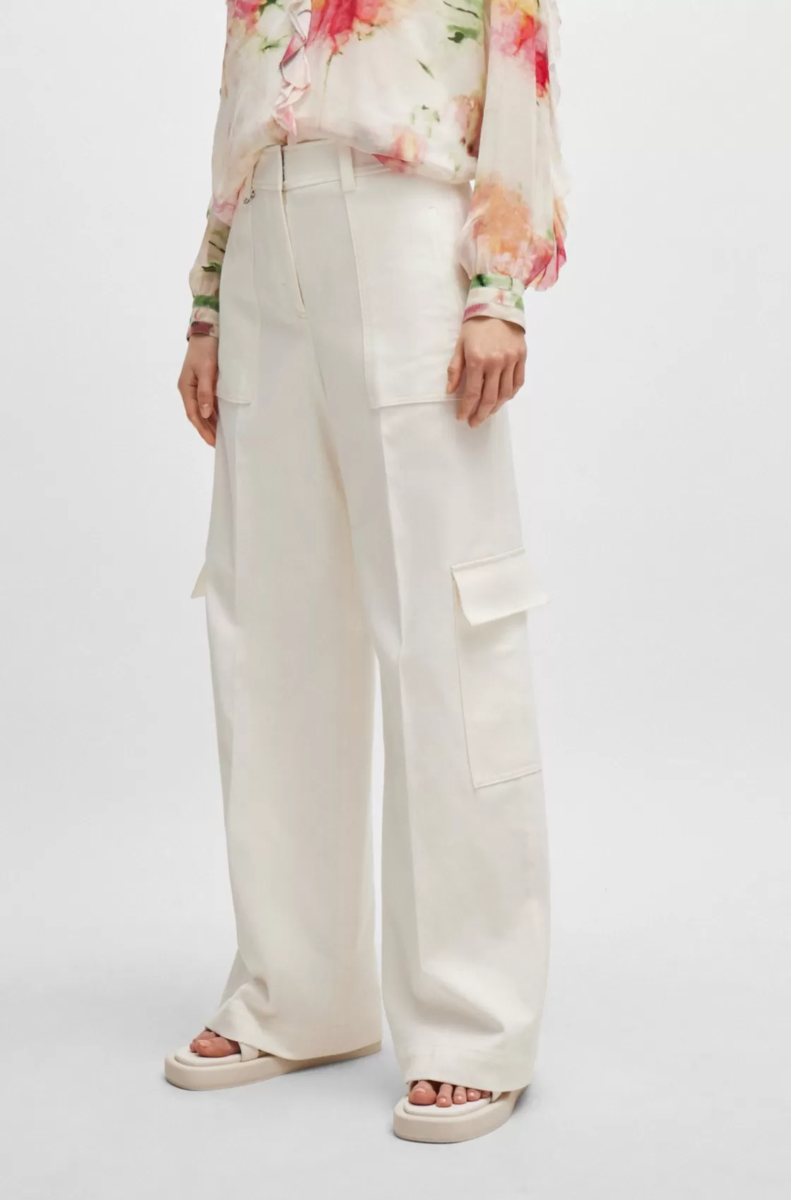 HUGO BOSS Straight-fit Trousers In A Cotton Blend White Online