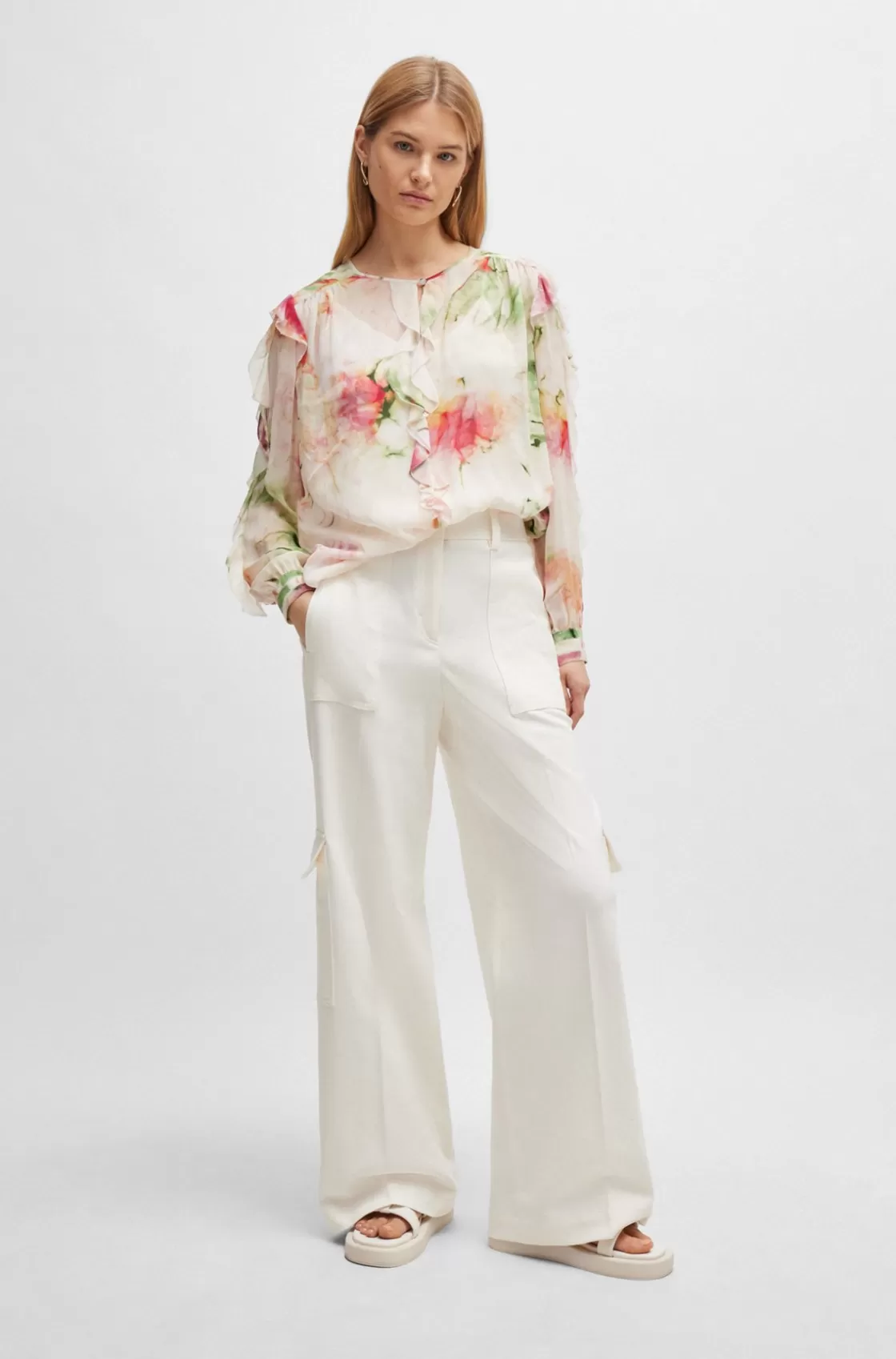 HUGO BOSS Straight-fit Trousers In A Cotton Blend White Online