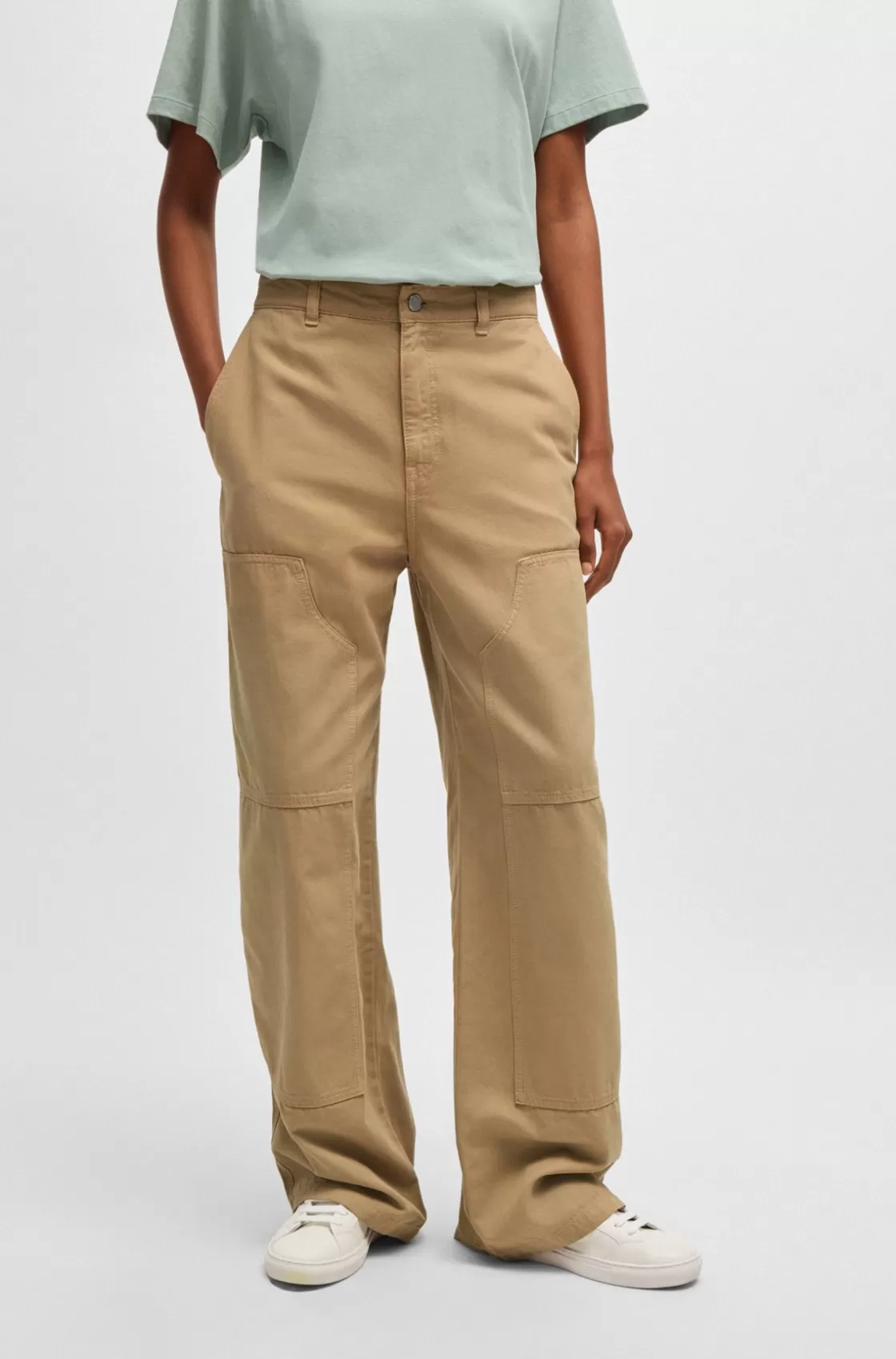 HUGO BOSS Straight-leg Carpenter Trousers In Cotton Canvas Light Beige Shop