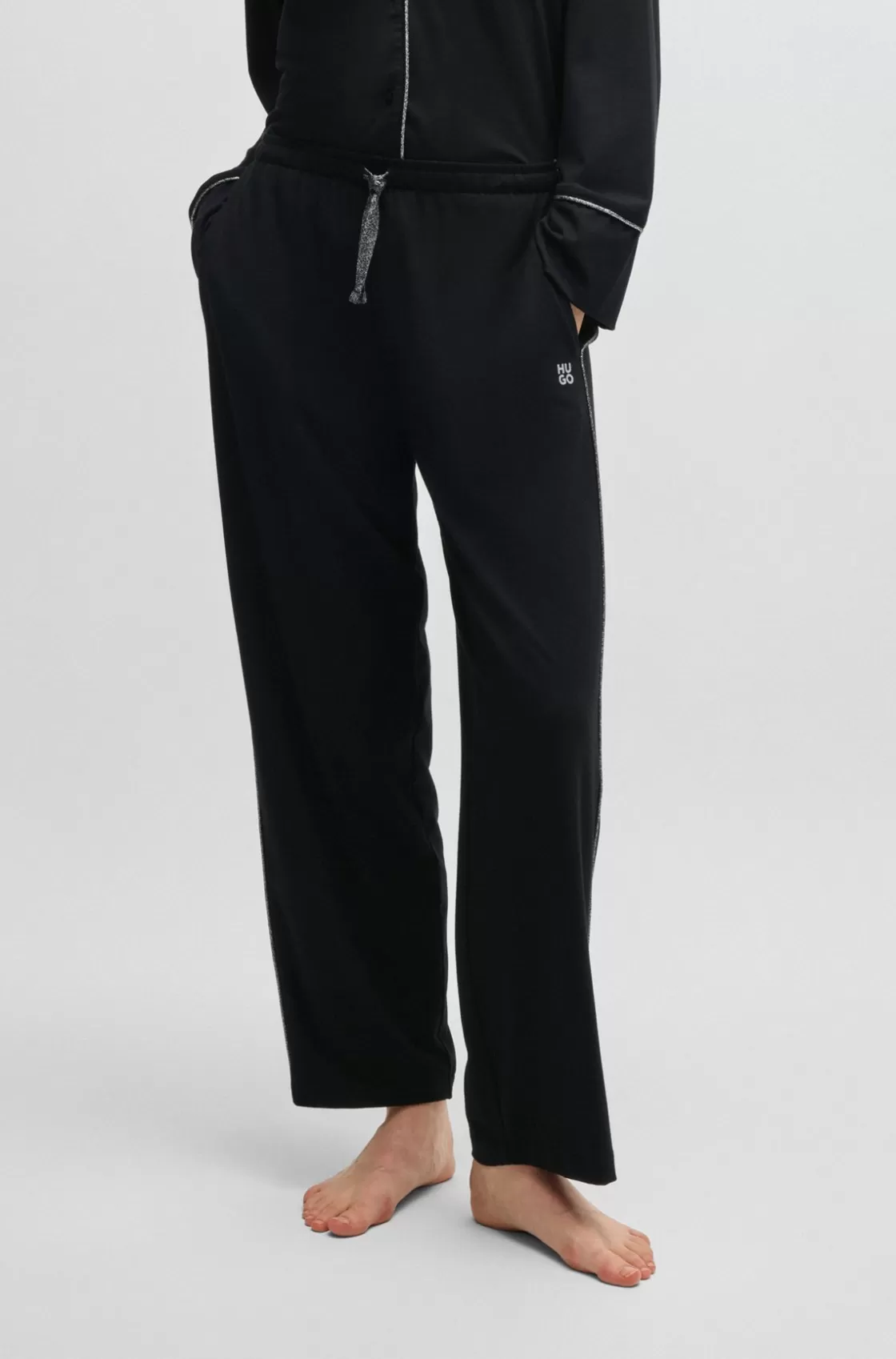 HUGO BOSS Straight-leg Pajama Bottoms With Glitter Details Black Store