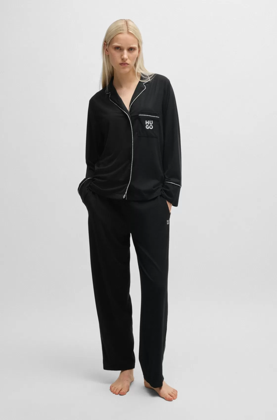 HUGO BOSS Straight-leg Pajama Bottoms With Glitter Details Black Store