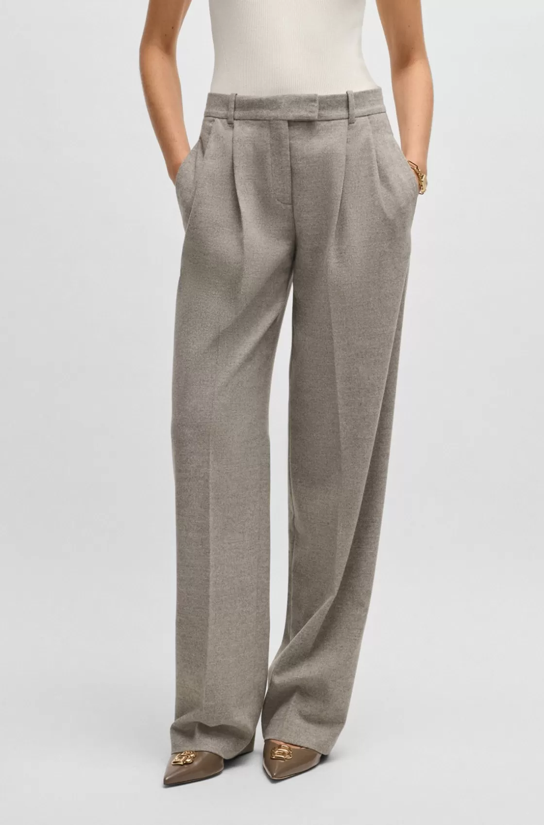 HUGO BOSS Straight-leg Trousers In Stretch Fabric Light Grey Online