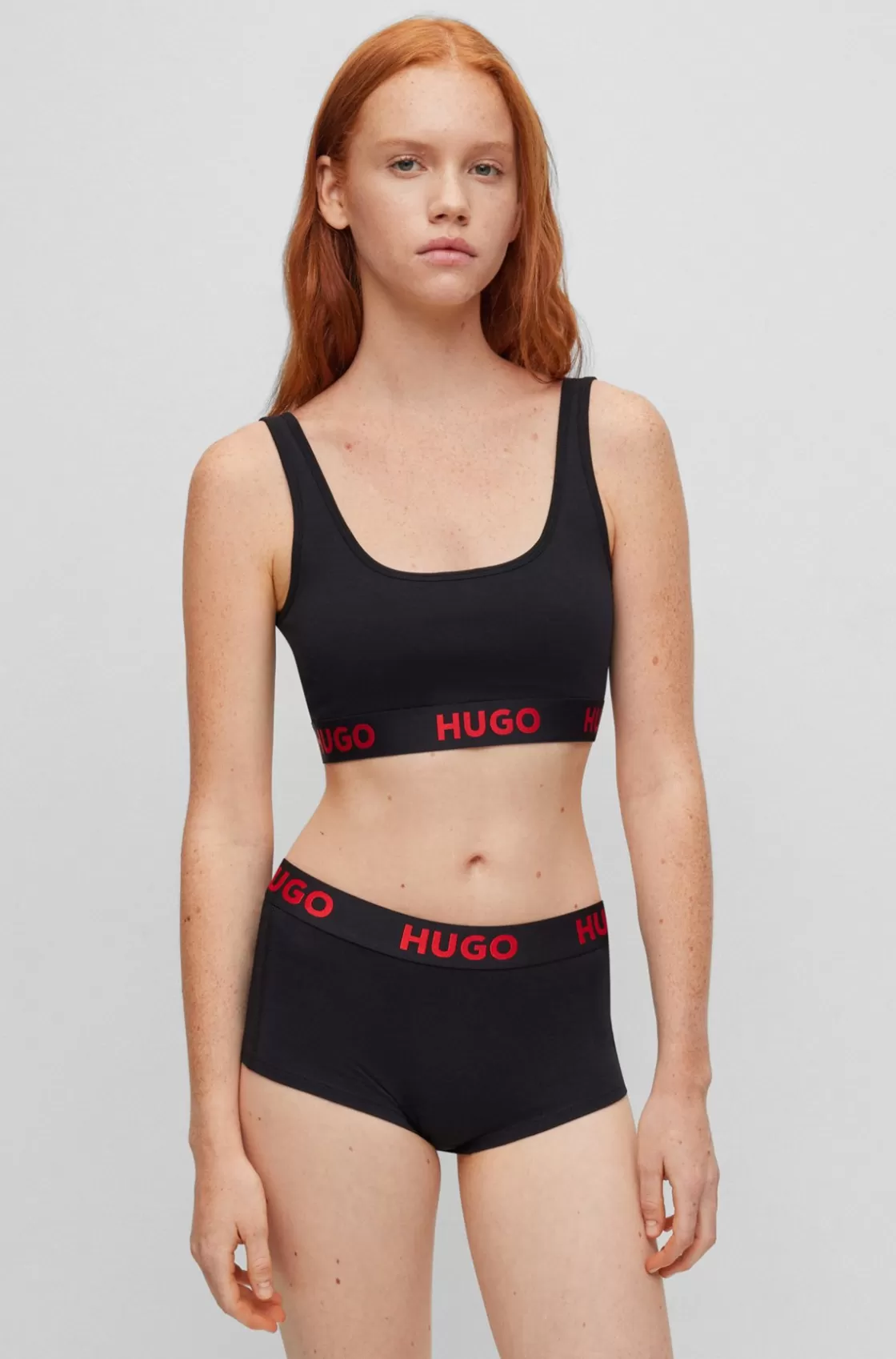 HUGO BOSS Stretch-cotton Bralette With Logo Band Black Hot