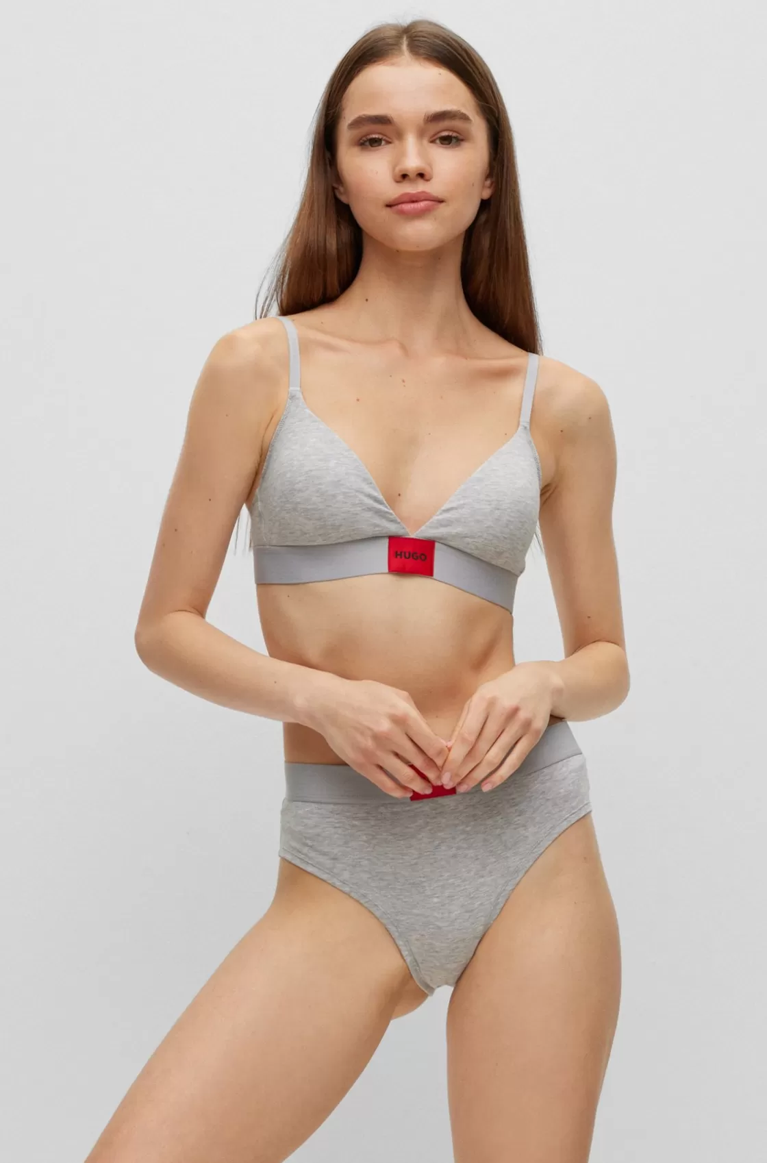 HUGO BOSS Stretch-cotton Briefs With Red Logo Label Grey Outlet