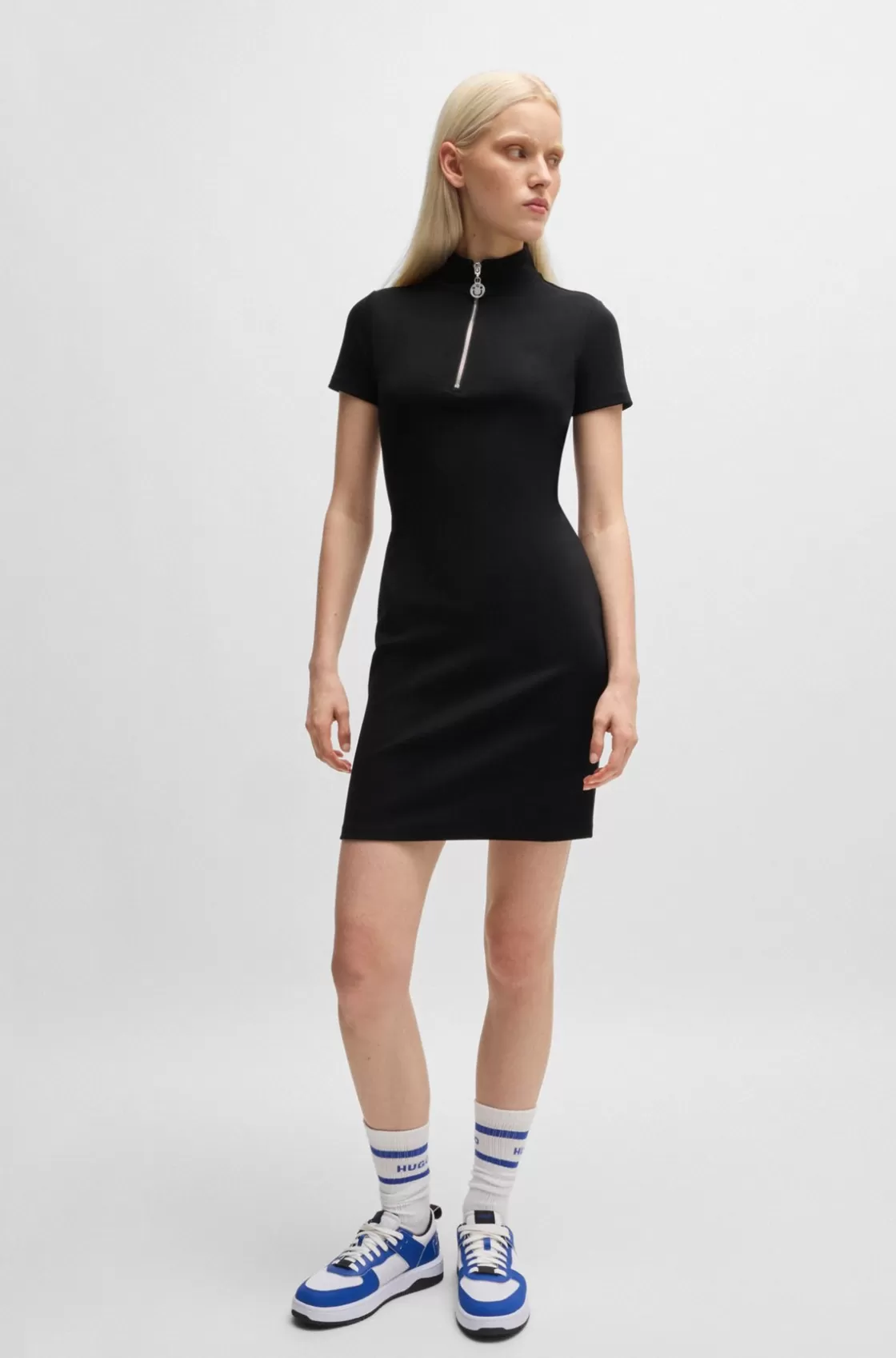 HUGO BOSS Stretch-cotton Dress With Logo Zip Puller Black Cheap