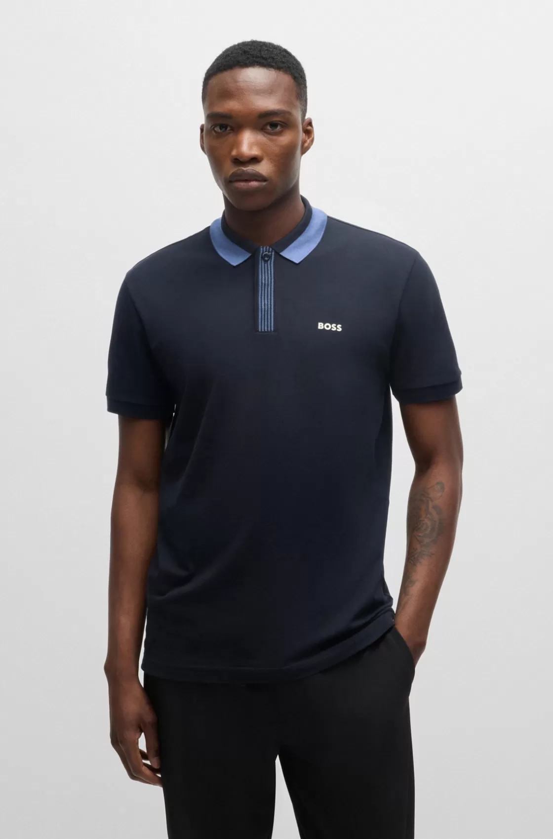 HUGO BOSS Stretch-cotton Polo Shirt With Contrast Logo Black Cheap