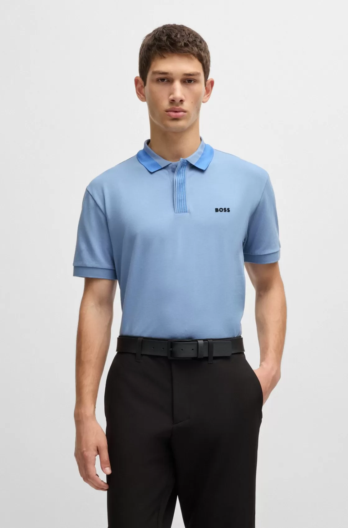 HUGO BOSS Stretch-cotton Polo Shirt With Contrast Logo Light Blue Shop