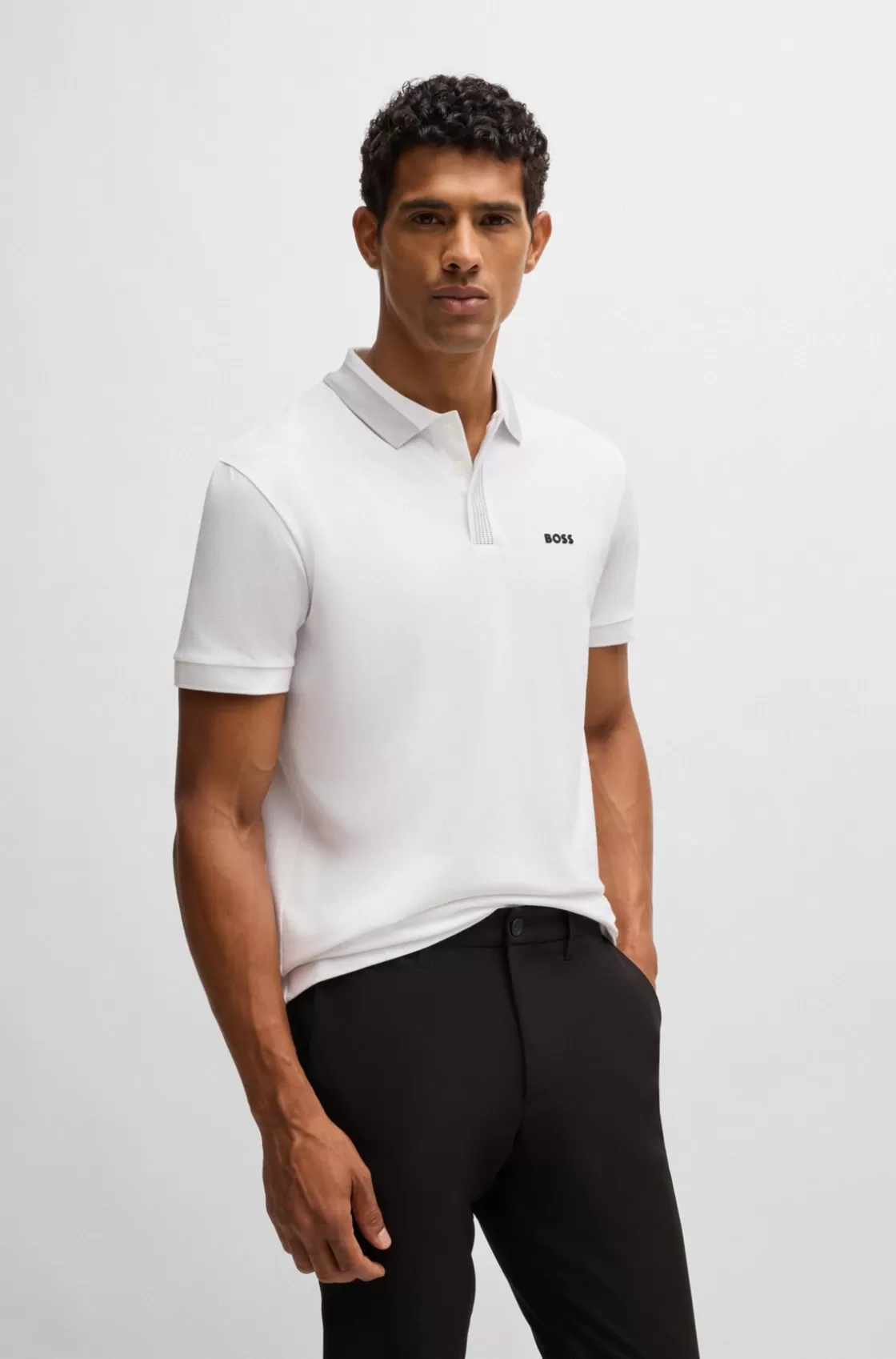 HUGO BOSS Stretch-cotton Polo Shirt With Contrast Logo White Best Sale