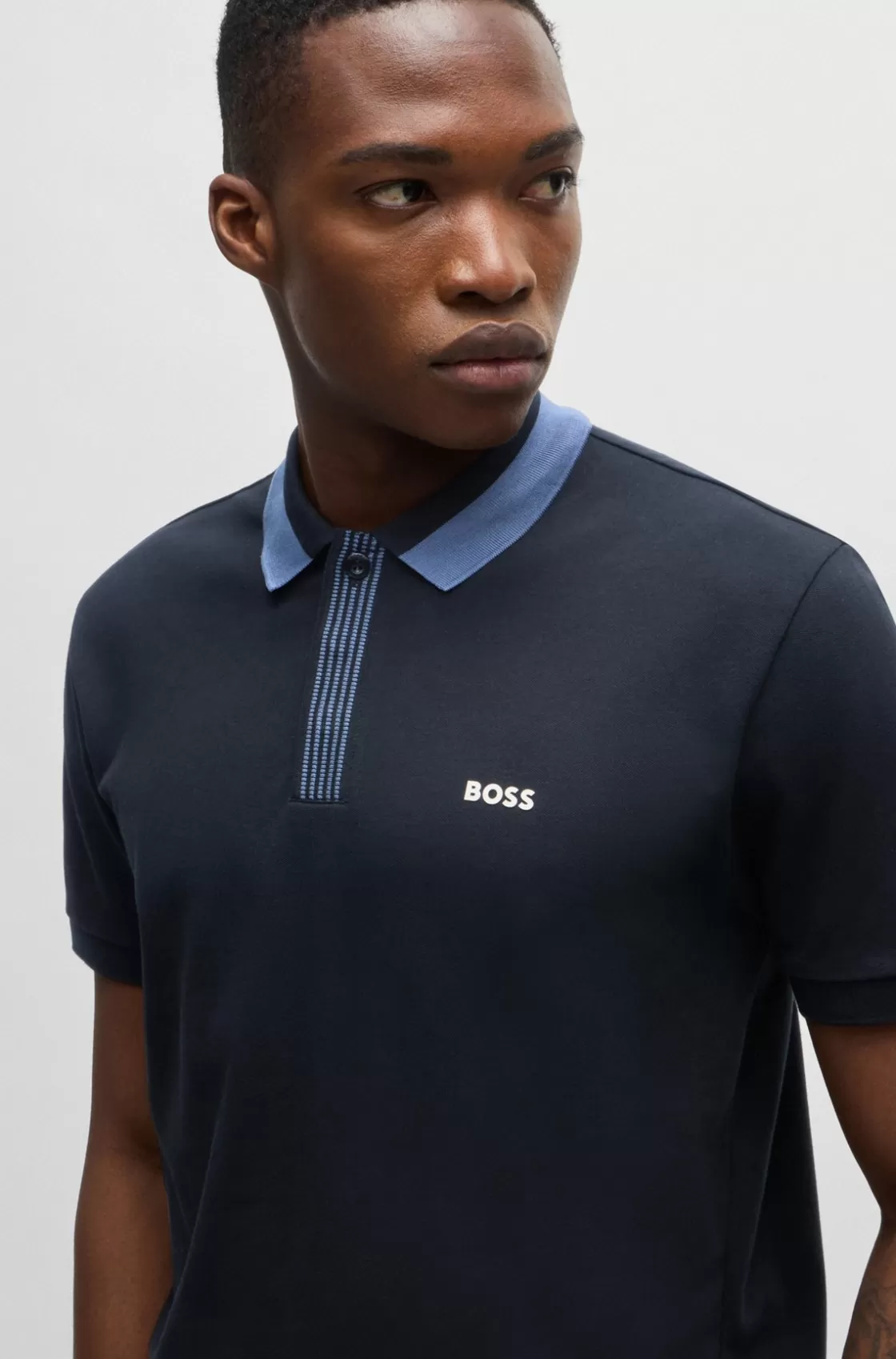 HUGO BOSS Stretch-cotton Polo Shirt With Contrast Logo Black Cheap