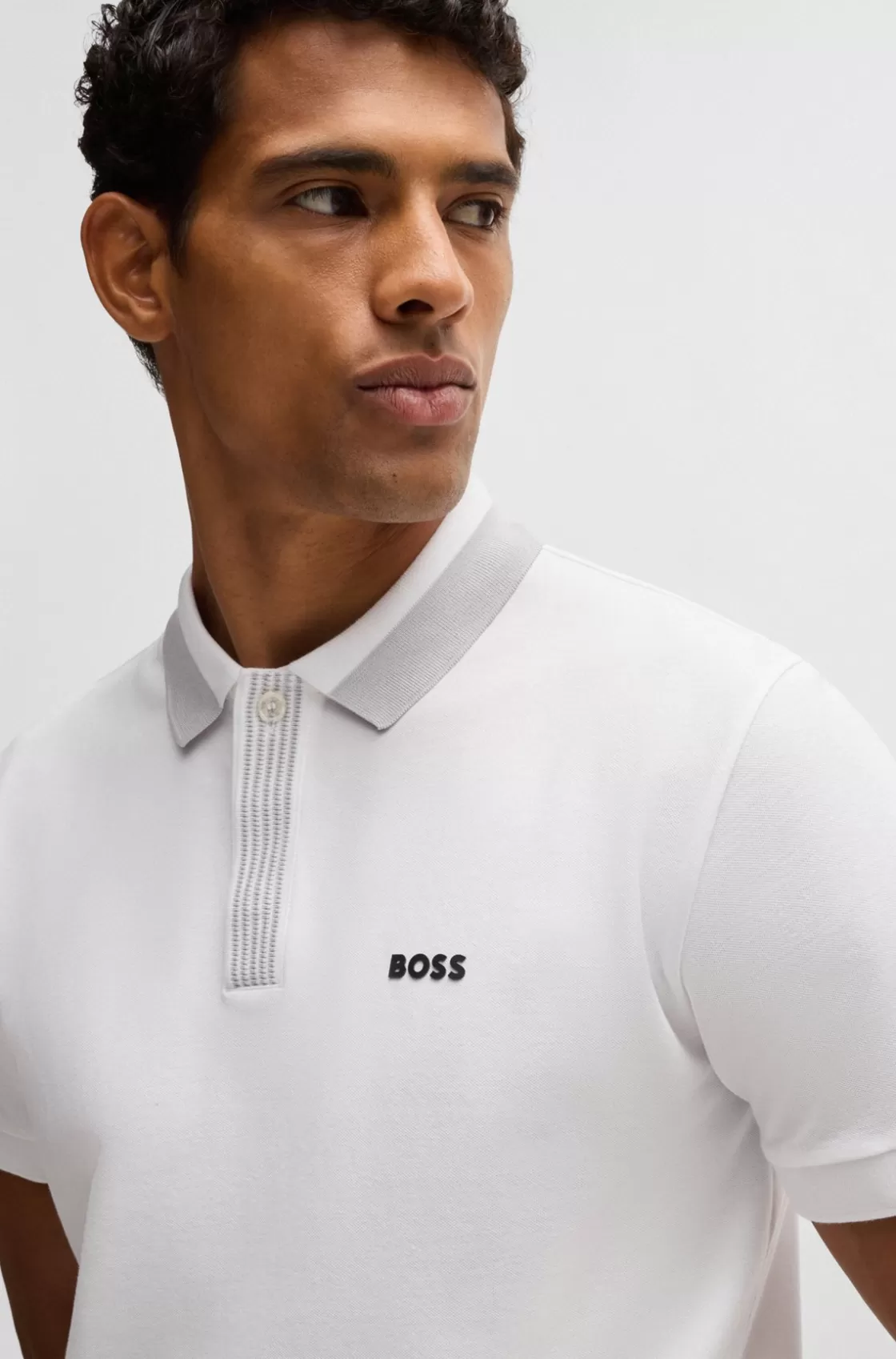 HUGO BOSS Stretch-cotton Polo Shirt With Contrast Logo White Best Sale