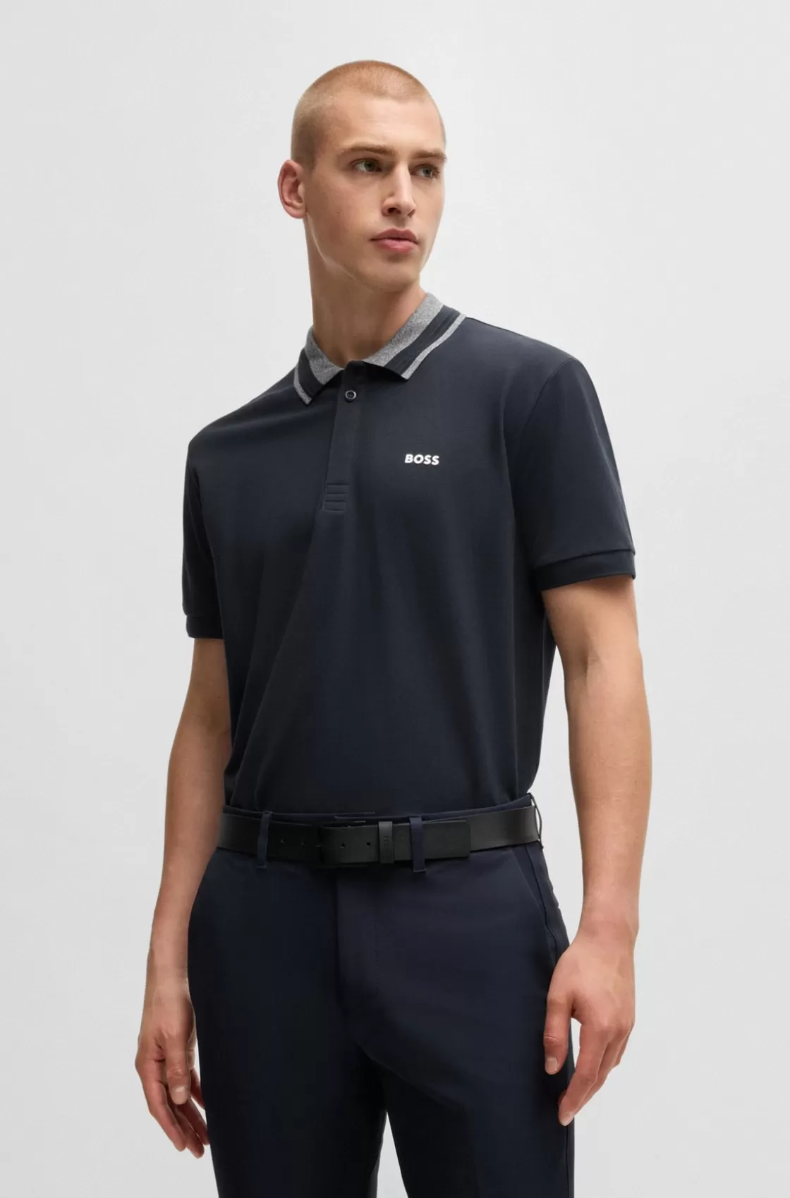 HUGO BOSS Stretch-cotton Polo Shirt With Logo Detail Dark Blue Flash Sale