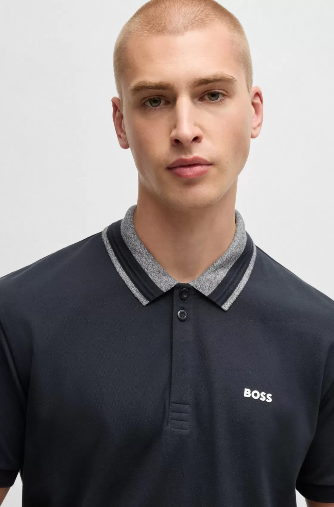 HUGO BOSS Stretch-cotton Polo Shirt With Logo Detail Dark Blue Flash Sale