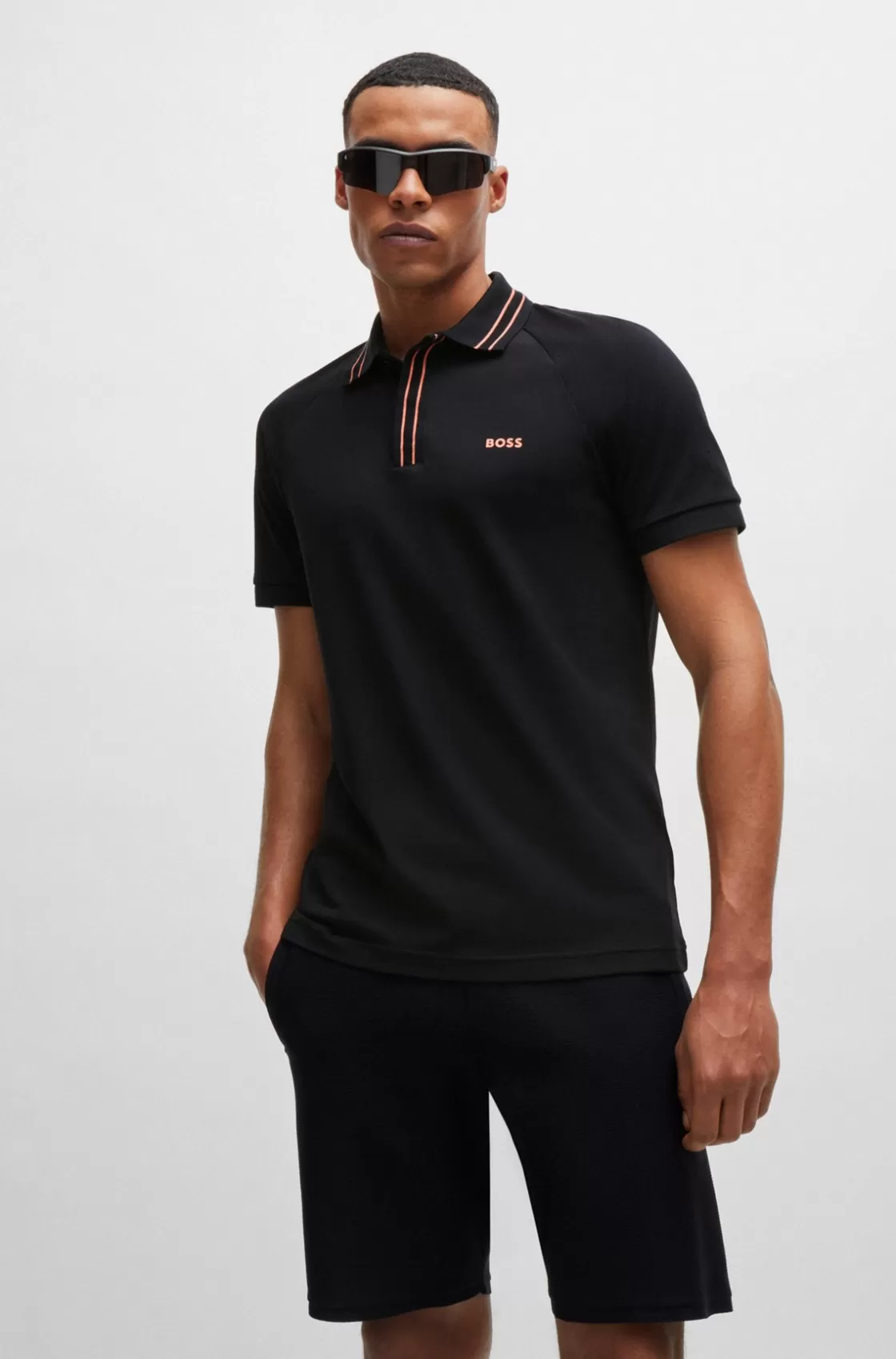 HUGO BOSS Stretch-cotton Polo Shirt With Stripes And Logo Black Cheap