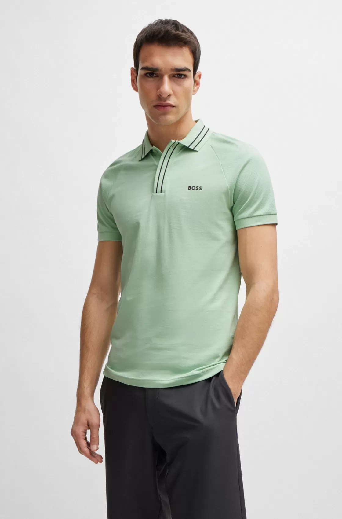 HUGO BOSS Stretch-cotton Polo Shirt With Stripes And Logo Light Green Outlet