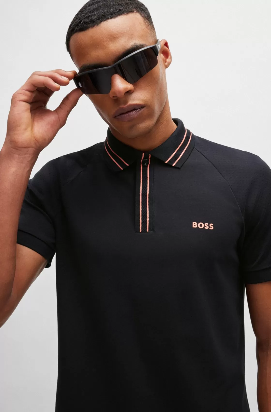 HUGO BOSS Stretch-cotton Polo Shirt With Stripes And Logo Black Cheap