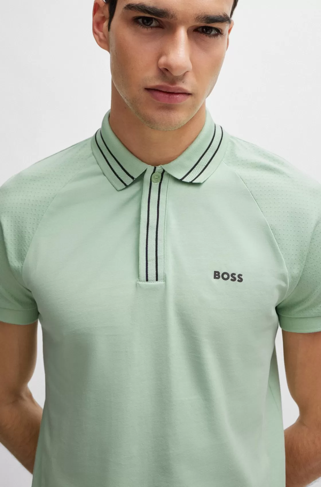 HUGO BOSS Stretch-cotton Polo Shirt With Stripes And Logo Light Green Outlet