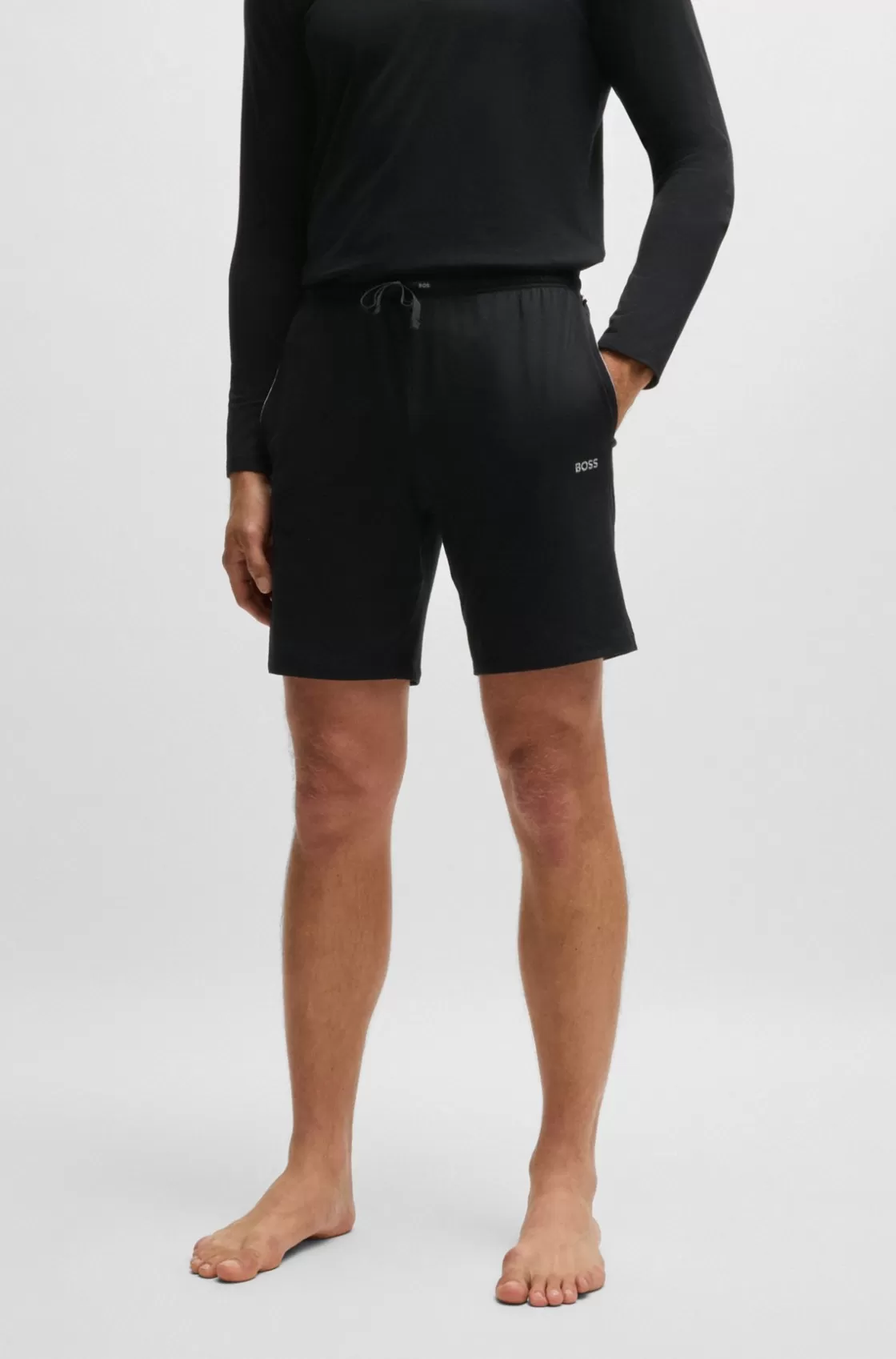 HUGO BOSS Stretch-cotton Regular-fit Shorts With Logo Detail Black Discount