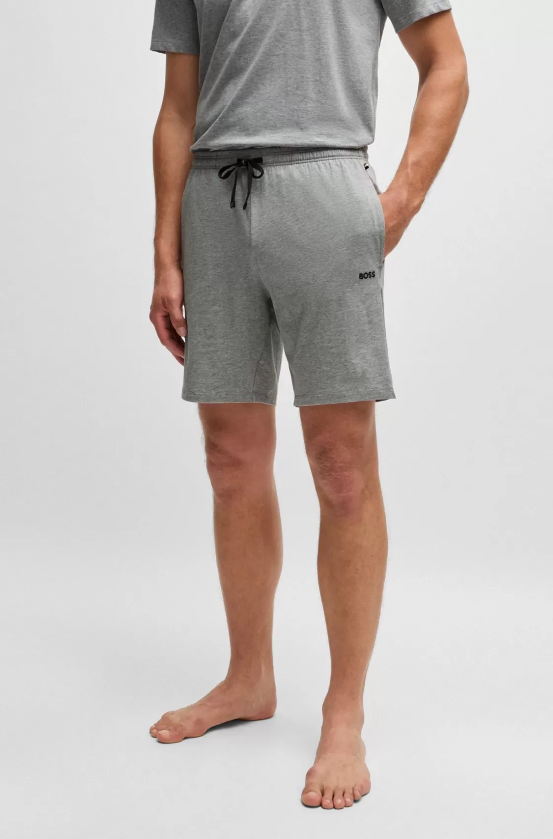 HUGO BOSS Stretch-cotton Regular-fit Shorts With Logo Detail Grey Sale