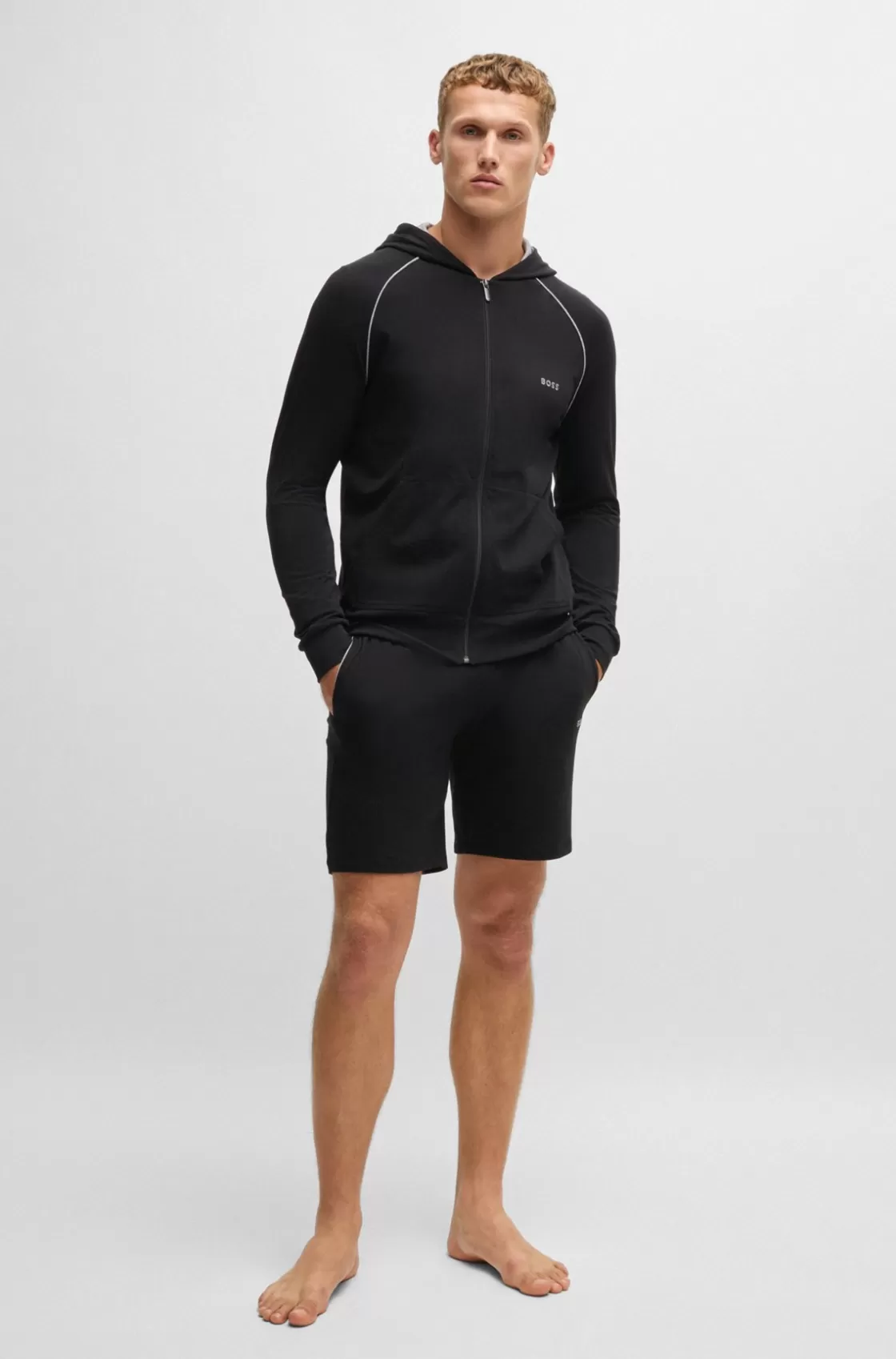 HUGO BOSS Stretch-cotton Regular-fit Shorts With Logo Detail Black Discount