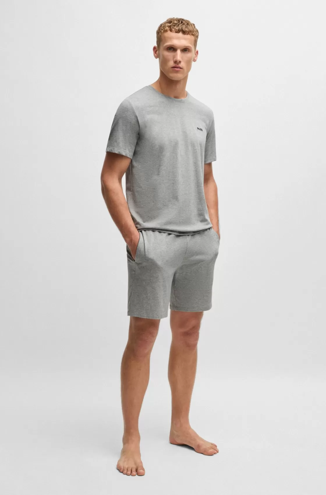 HUGO BOSS Stretch-cotton Regular-fit Shorts With Logo Detail Grey Sale