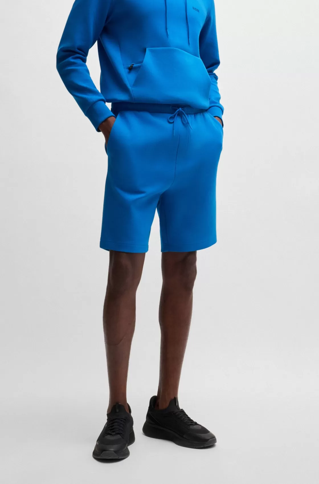 HUGO BOSS Stretch-cotton Regular-fit Shorts With Sandwich Logo Light Blue Discount