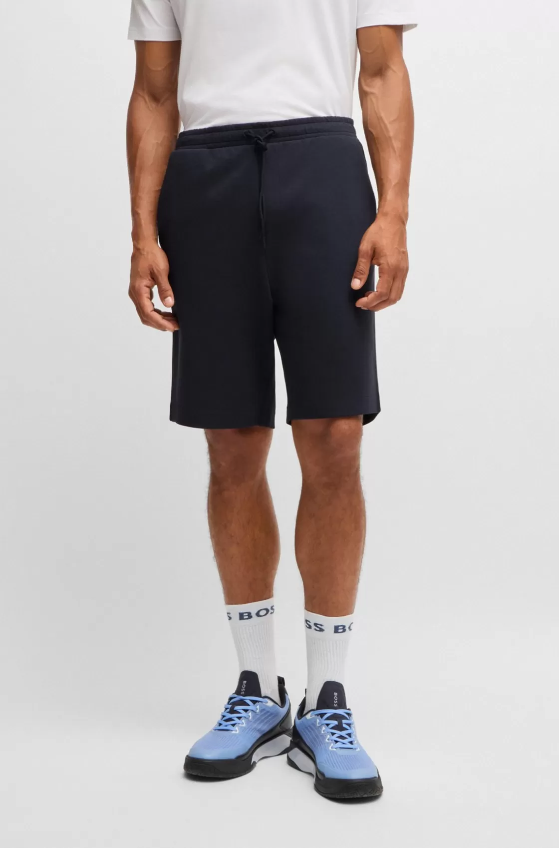 HUGO BOSS Stretch-cotton Regular-fit Shorts With Sandwich Logo Dark Blue Discount