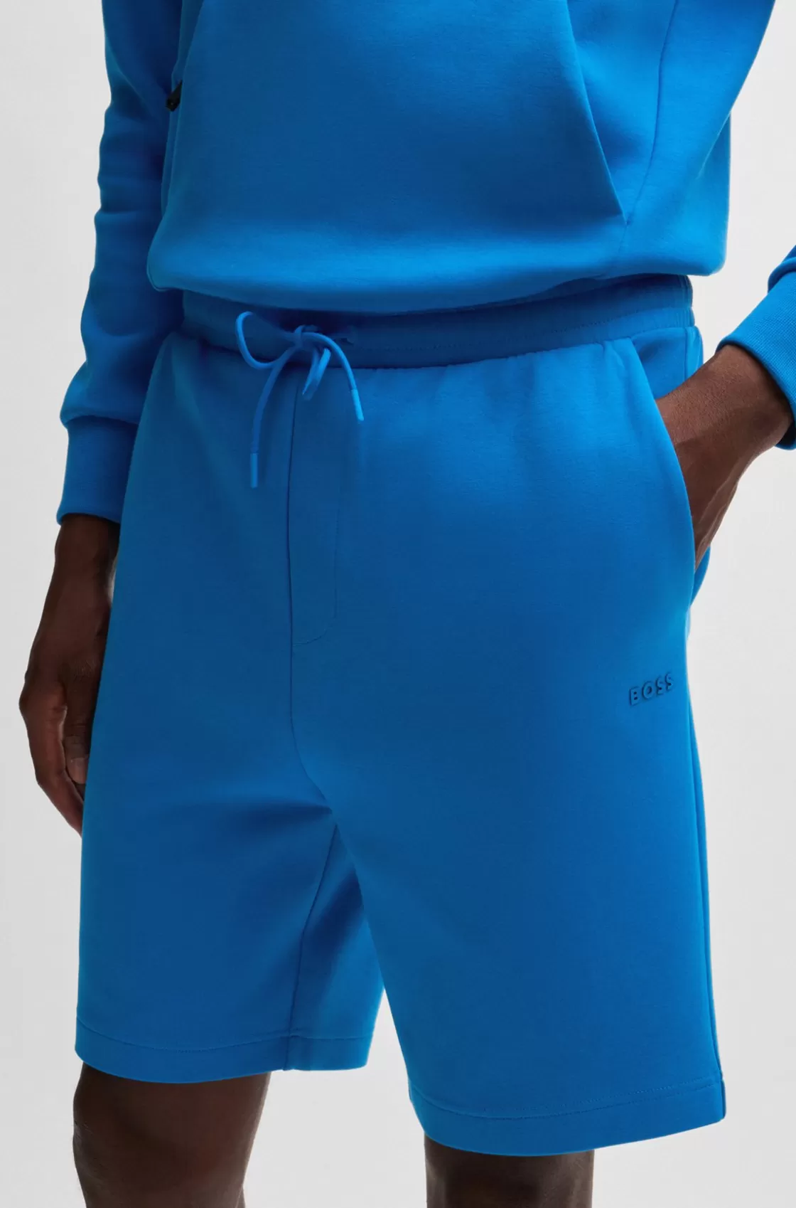 HUGO BOSS Stretch-cotton Regular-fit Shorts With Sandwich Logo Light Blue Discount