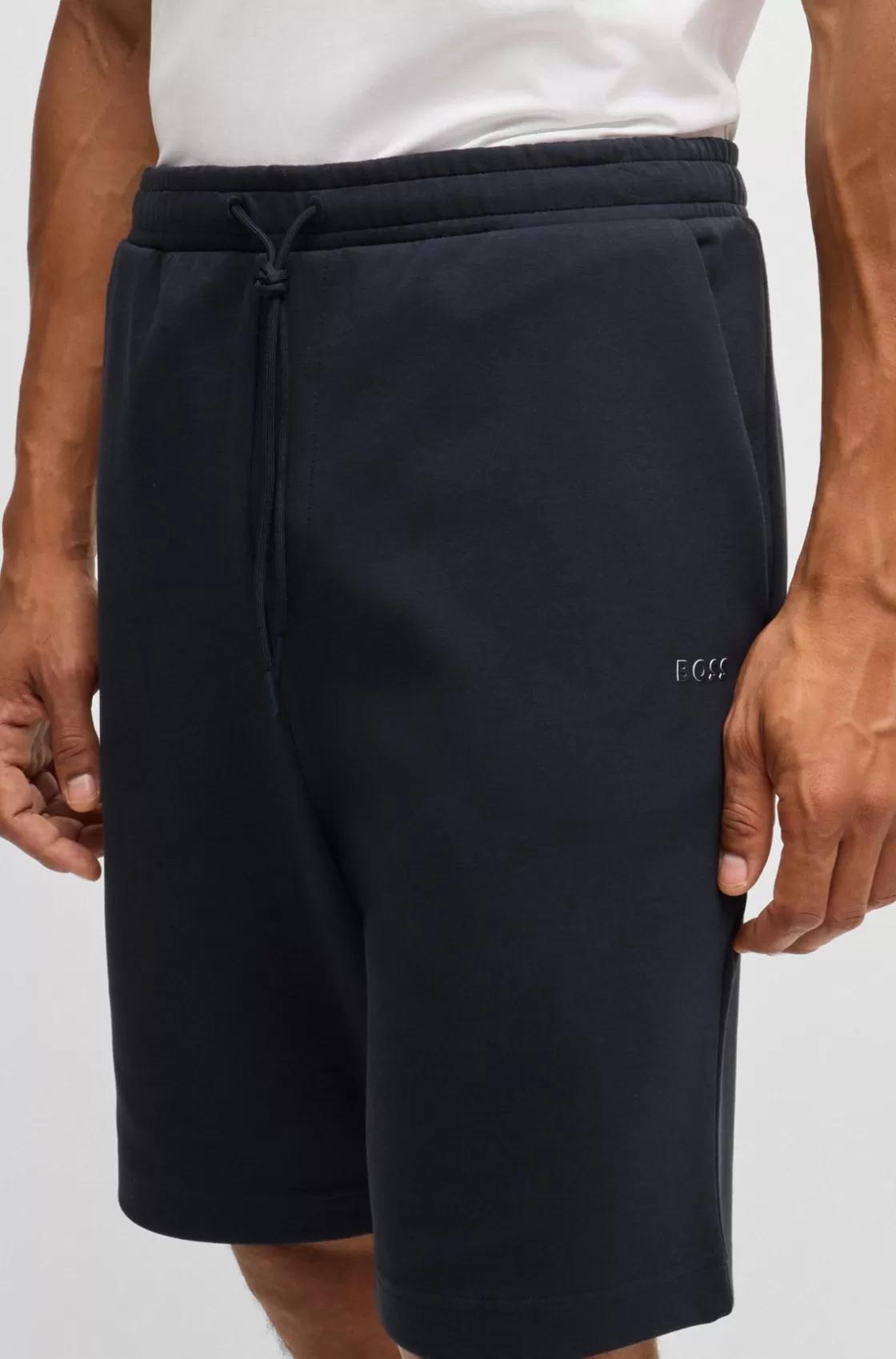 HUGO BOSS Stretch-cotton Regular-fit Shorts With Sandwich Logo Dark Blue Discount