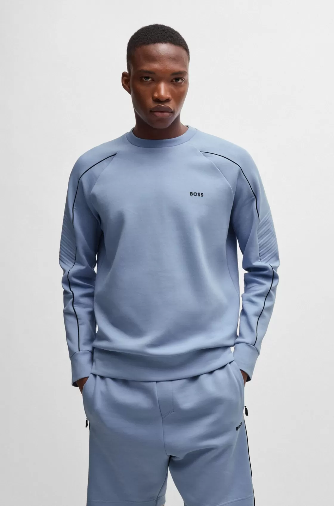 HUGO BOSS Stretch-cotton Regular-fit Sweatshirt With Embossed Artwork Light Blue Best