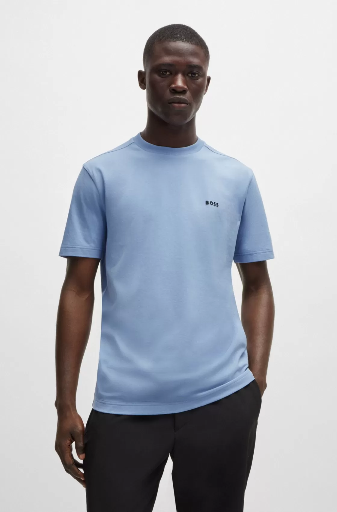 HUGO BOSS Stretch-cotton Regular-fit T-shirt With Contrast Logo Light Blue Hot