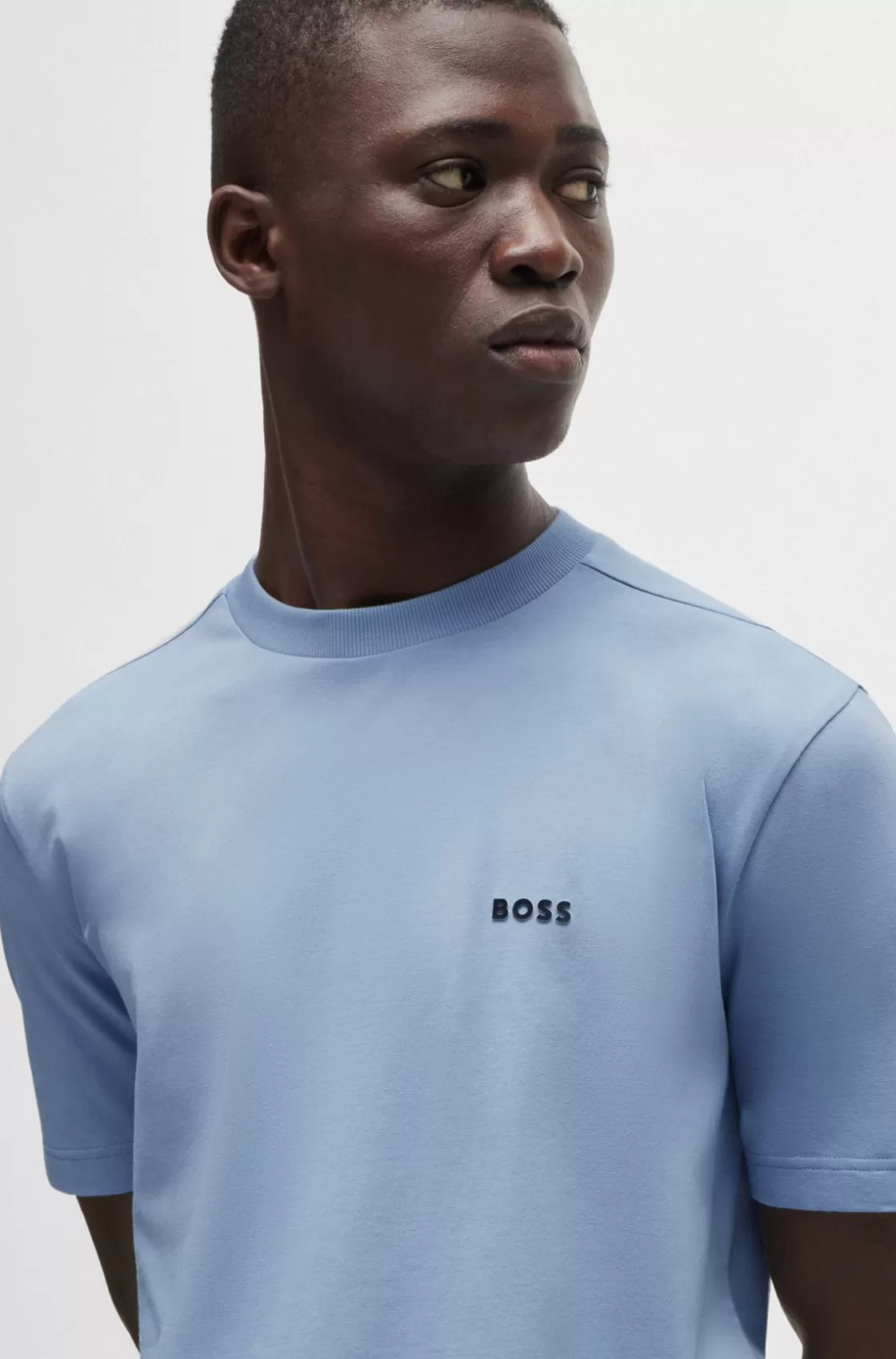 HUGO BOSS Stretch-cotton Regular-fit T-shirt With Contrast Logo Light Blue Hot