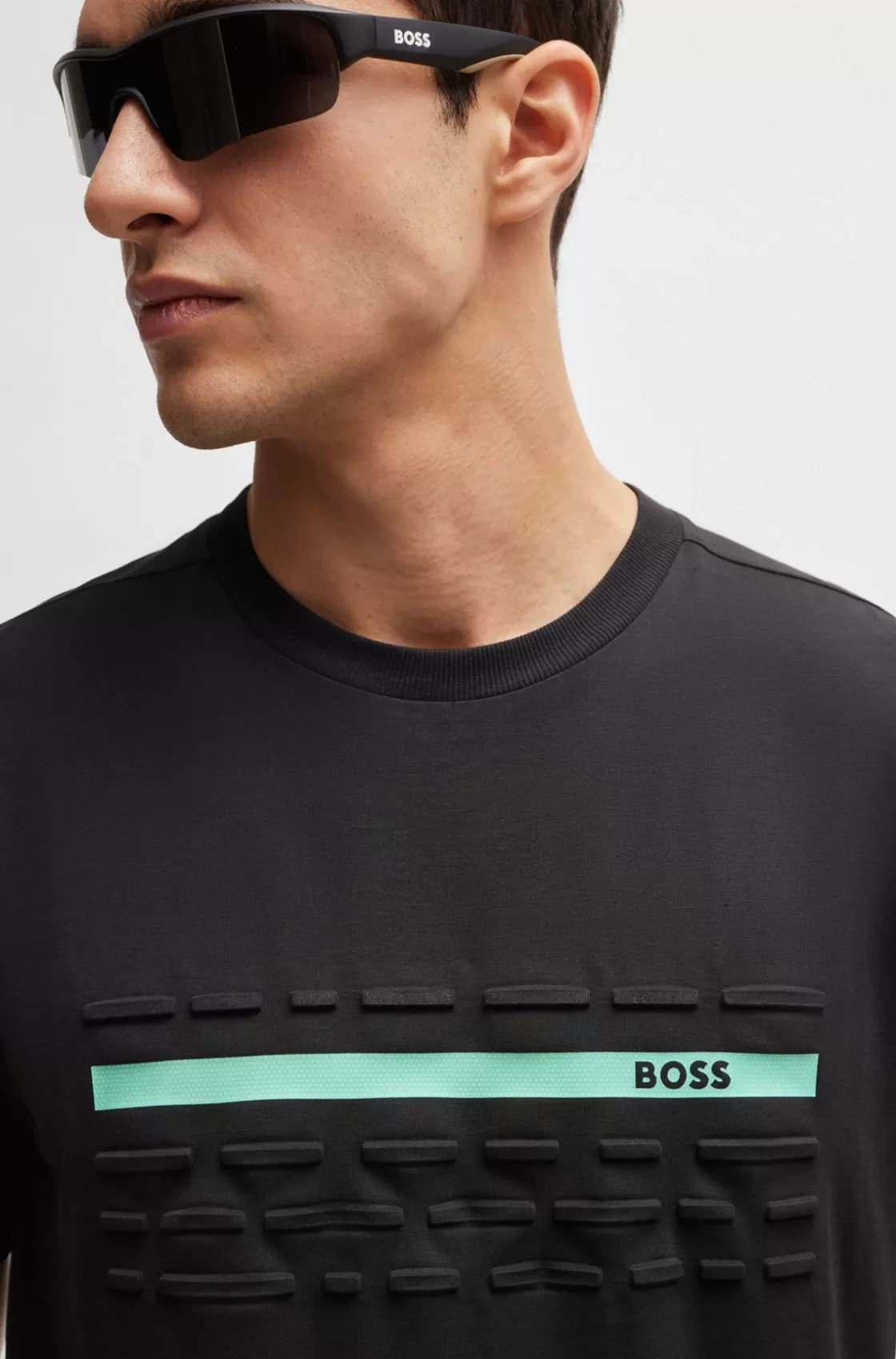 HUGO BOSS Stretch-cotton Regular-fit T-shirt With Embossed Artwork Dark Grey Hot