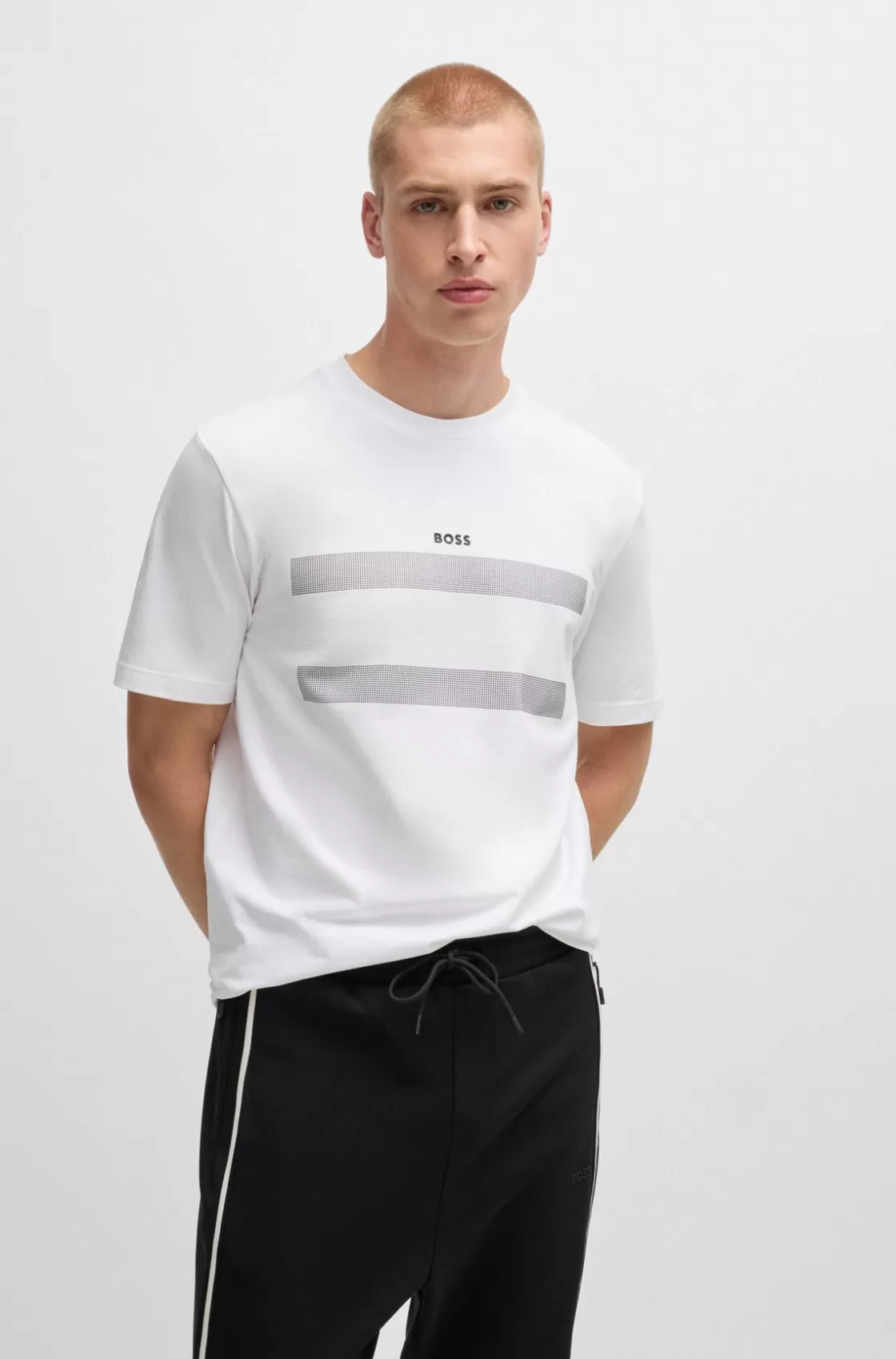 HUGO BOSS Stretch-cotton Regular-fit T-shirt With Flag Artwork White Cheap