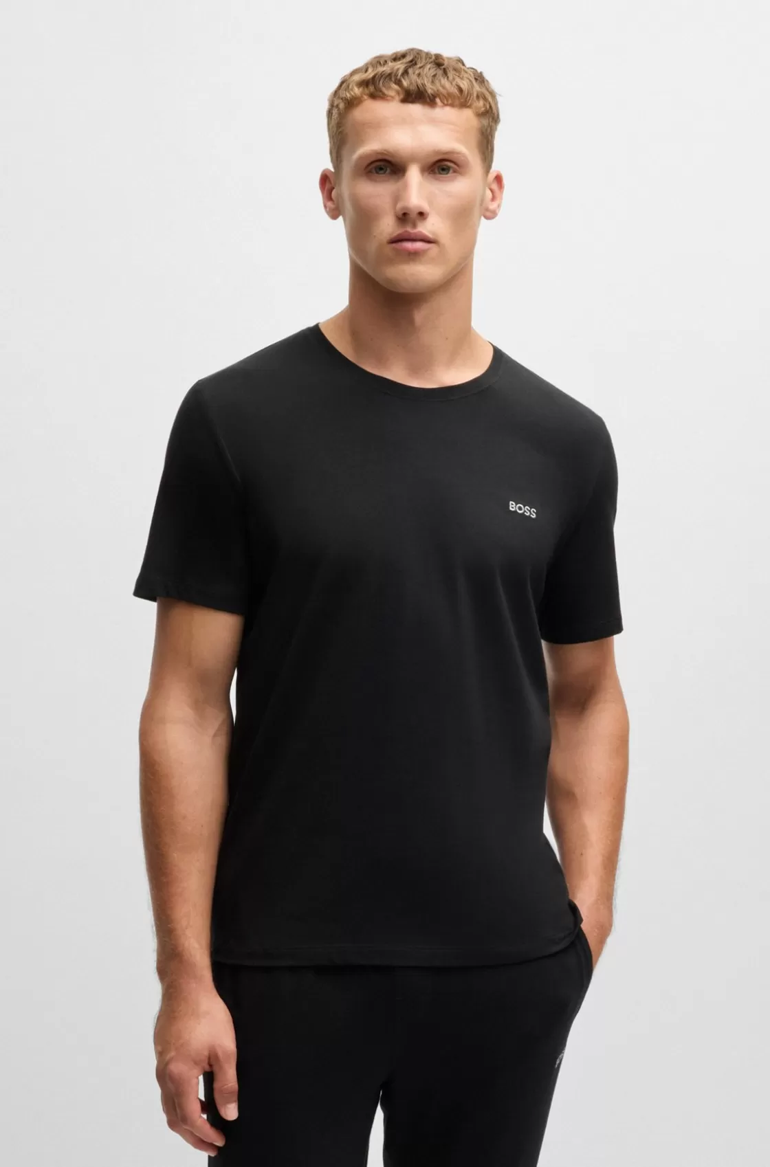 HUGO BOSS Stretch-cotton Regular-fit T-shirt With Logo Detail Black Flash Sale