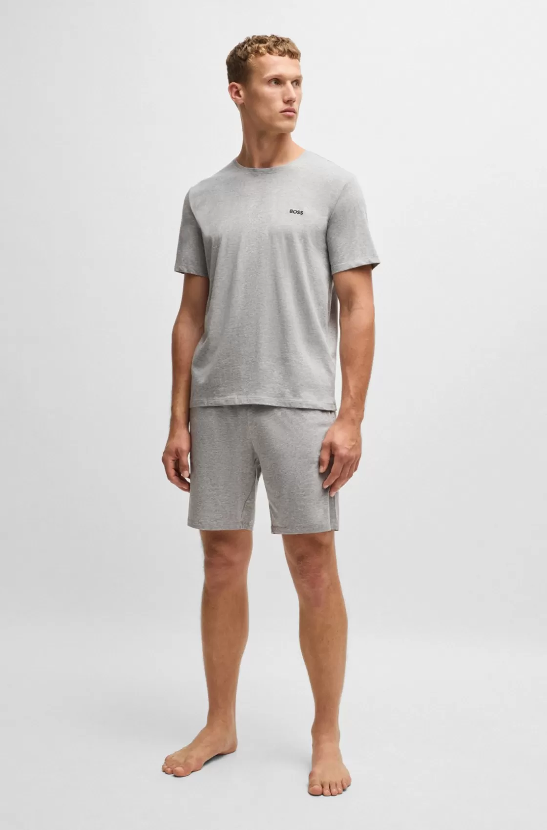 HUGO BOSS Stretch-cotton Regular-fit T-shirt With Logo Detail Grey Flash Sale