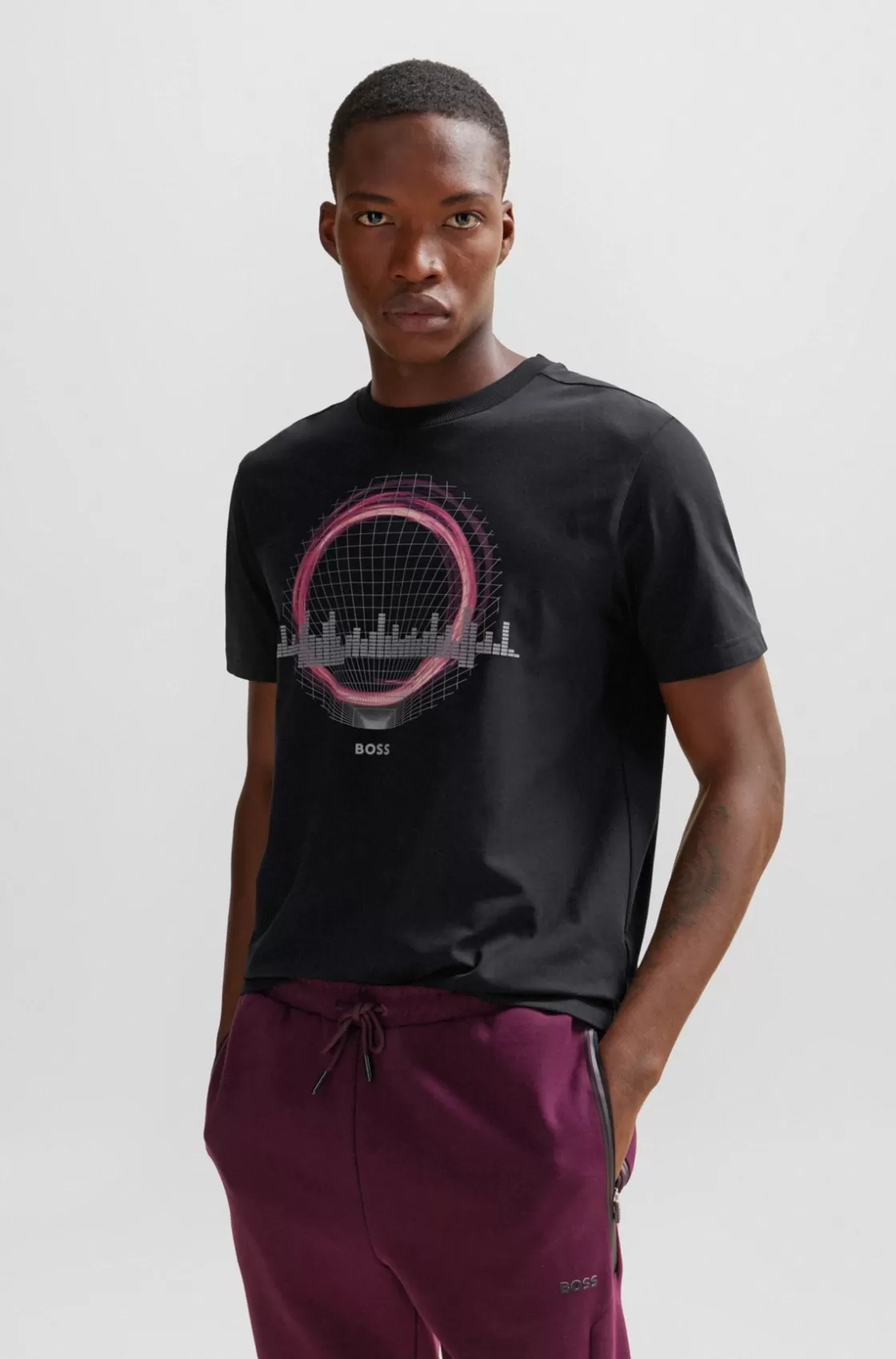 HUGO BOSS Stretch-cotton Regular-fit T-shirt With Seasonal Artwork Black Best