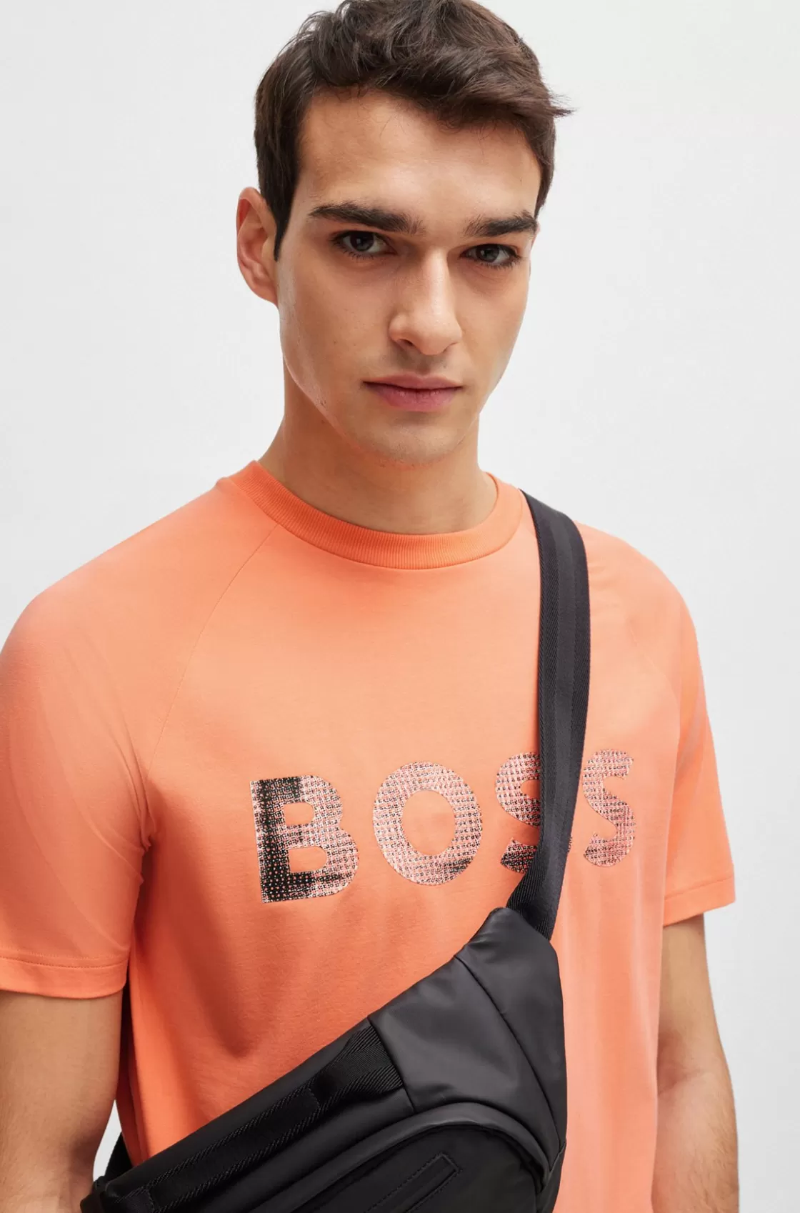 HUGO BOSS Stretch-cotton Regular-fit T-shirt With Seasonal Logo Light Red Flash Sale