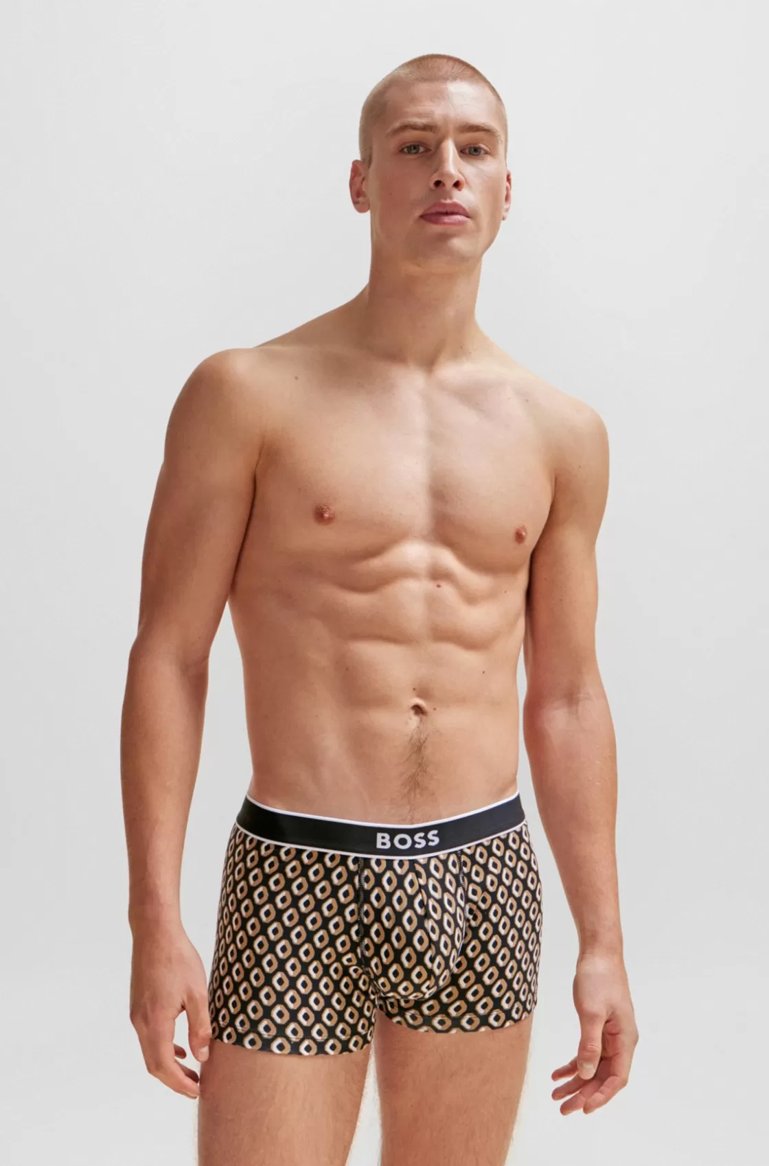 HUGO BOSS Stretch-cotton Regular-rise Trunks With Seasonal Print Beige Outlet