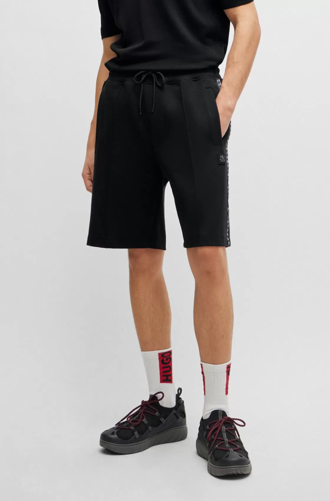 HUGO BOSS Stretch-cotton Relaxed-fit Shorts With Stacked Logo Black Sale