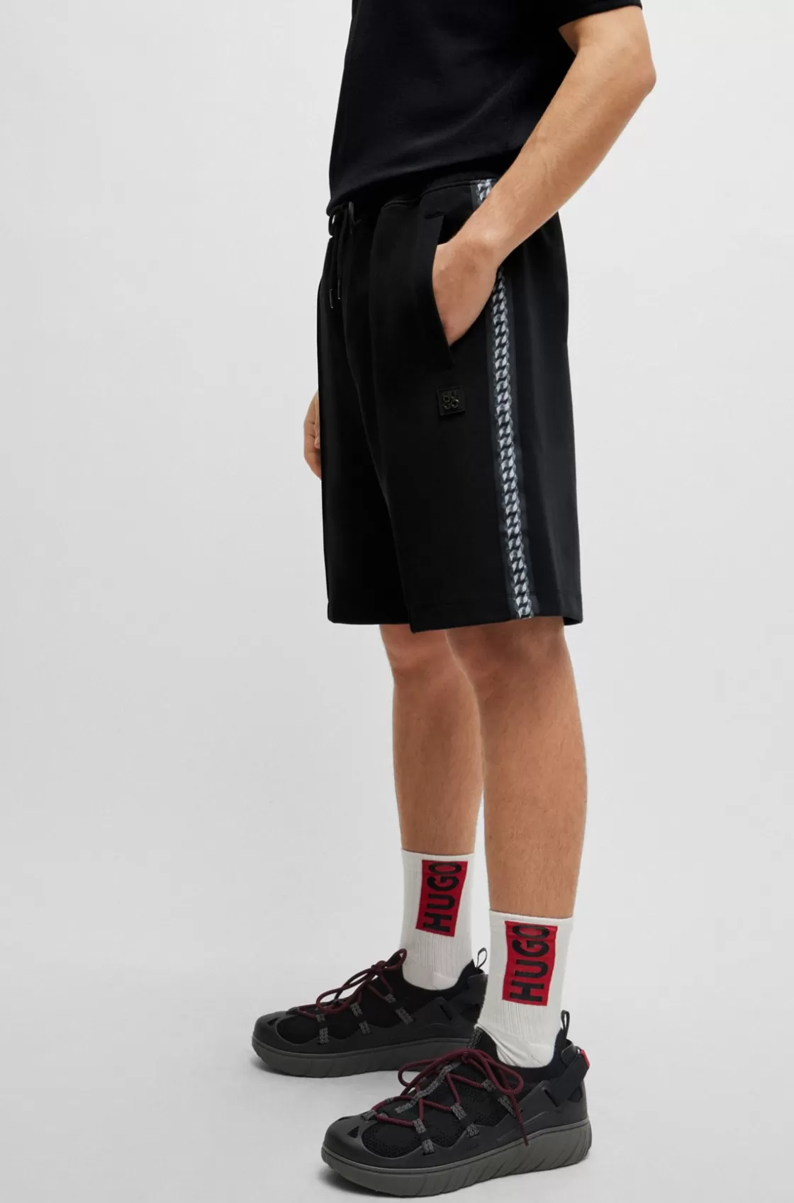 HUGO BOSS Stretch-cotton Relaxed-fit Shorts With Stacked Logo Black Sale