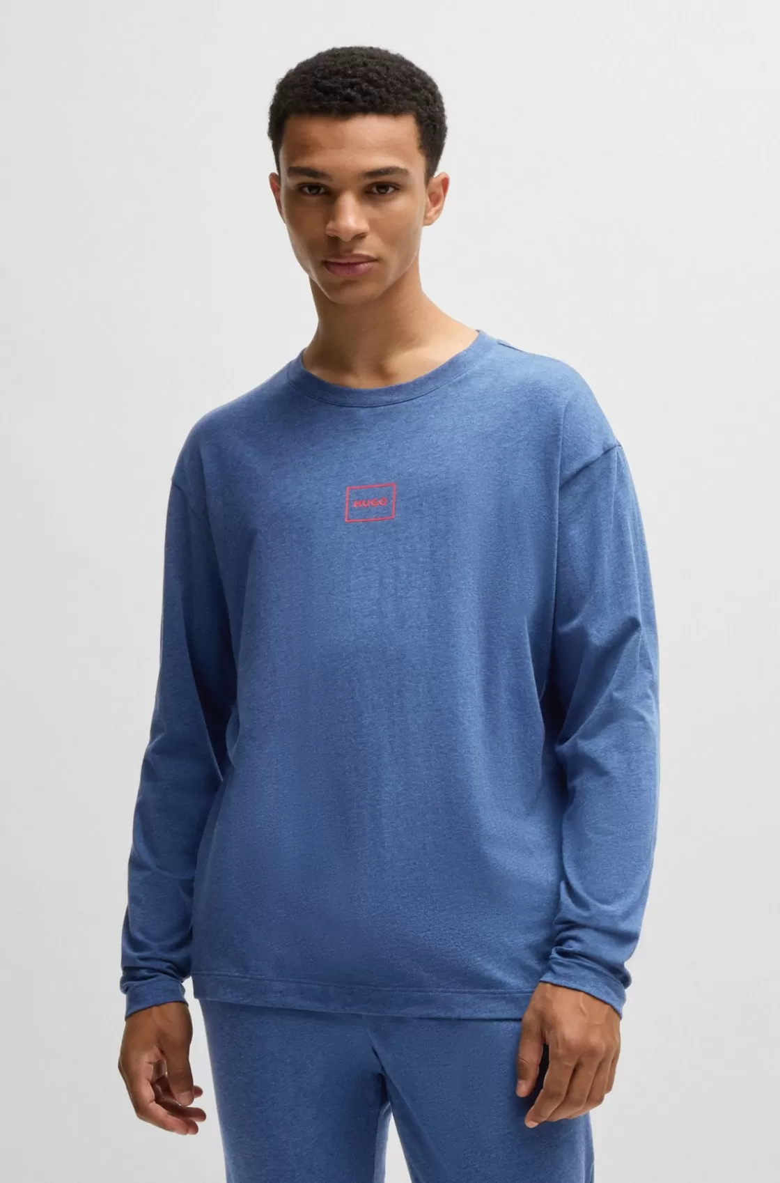 HUGO BOSS Stretch-cotton Relaxed-fit T-shirt With Logo Print Dark Blue Outlet