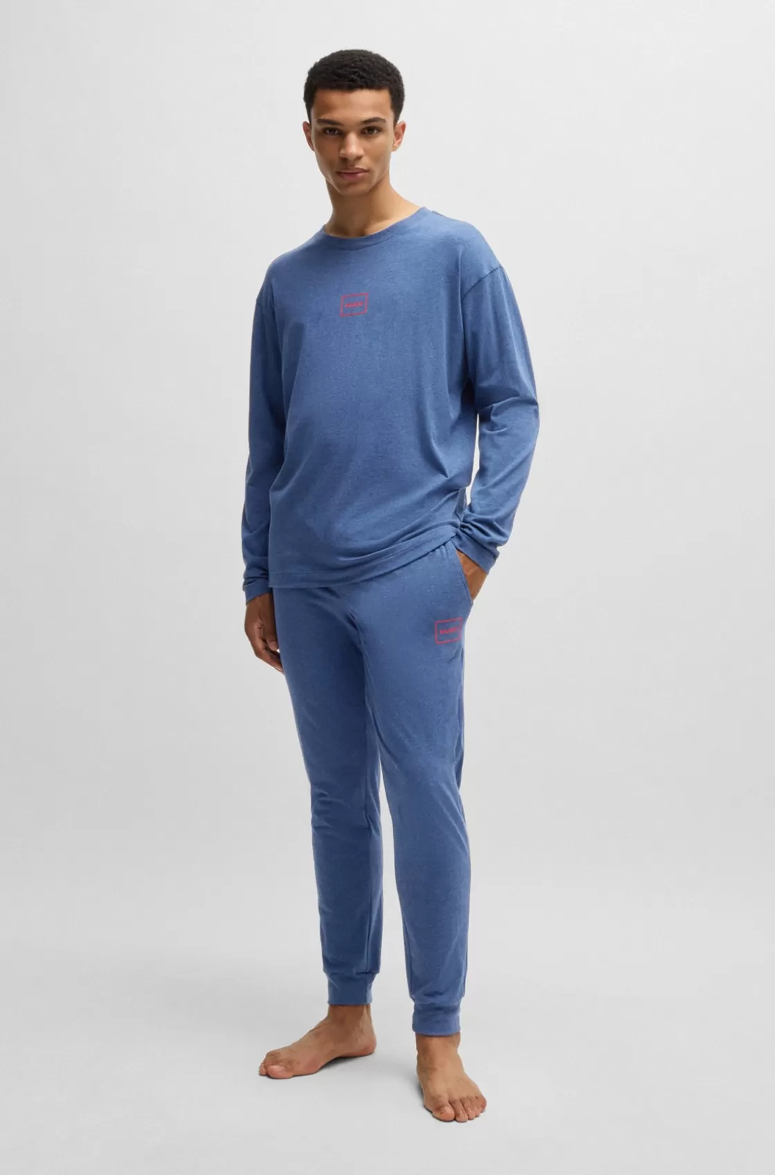 HUGO BOSS Stretch-cotton Relaxed-fit T-shirt With Logo Print Dark Blue Outlet