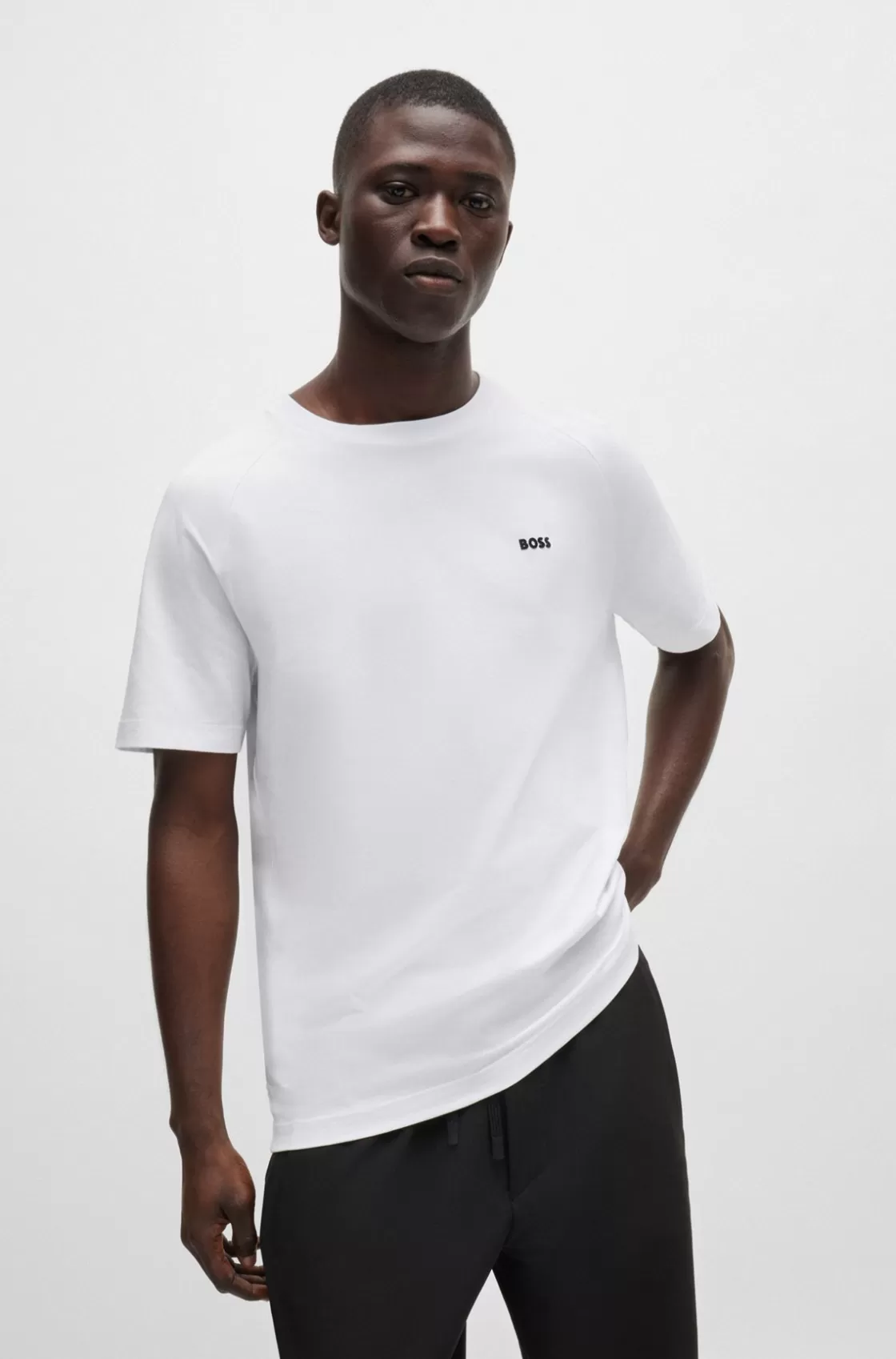 HUGO BOSS Stretch-cotton Relaxed-fit T-shirt With Logo Prints White Discount